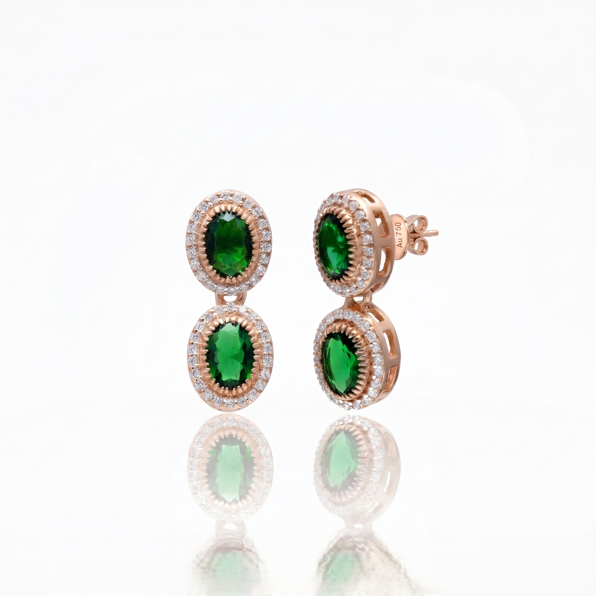 925 Silver Elegant Emerald Green Oval Halo Stud Earrings for Women | Gold Plated CZ Statement Earrings
