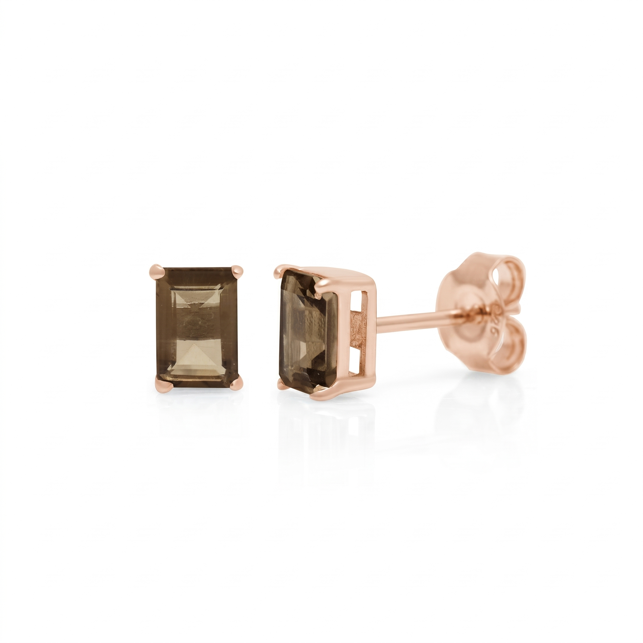 1.9 Ct Natural Smoky Quartz Stud Earrings for Women | Emerald Cut Gemstone Earrings | 925 Sterling Silver Earrings | Minimalist Everyday Jewelry