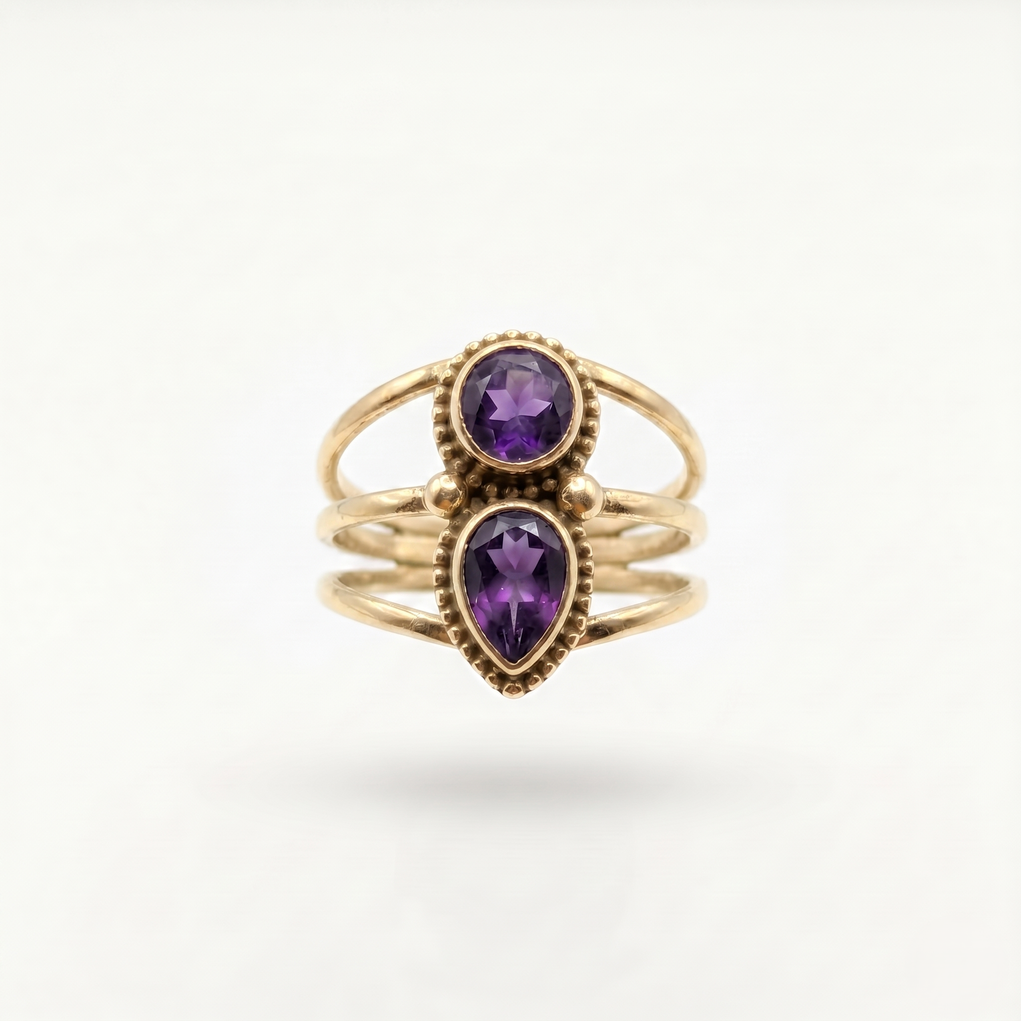 Vintage Boho 925 Sterling Silver Double Amethyst Ring – Pear & Round Two-Stone Statement Ring | Women's Ring | Gift for Her