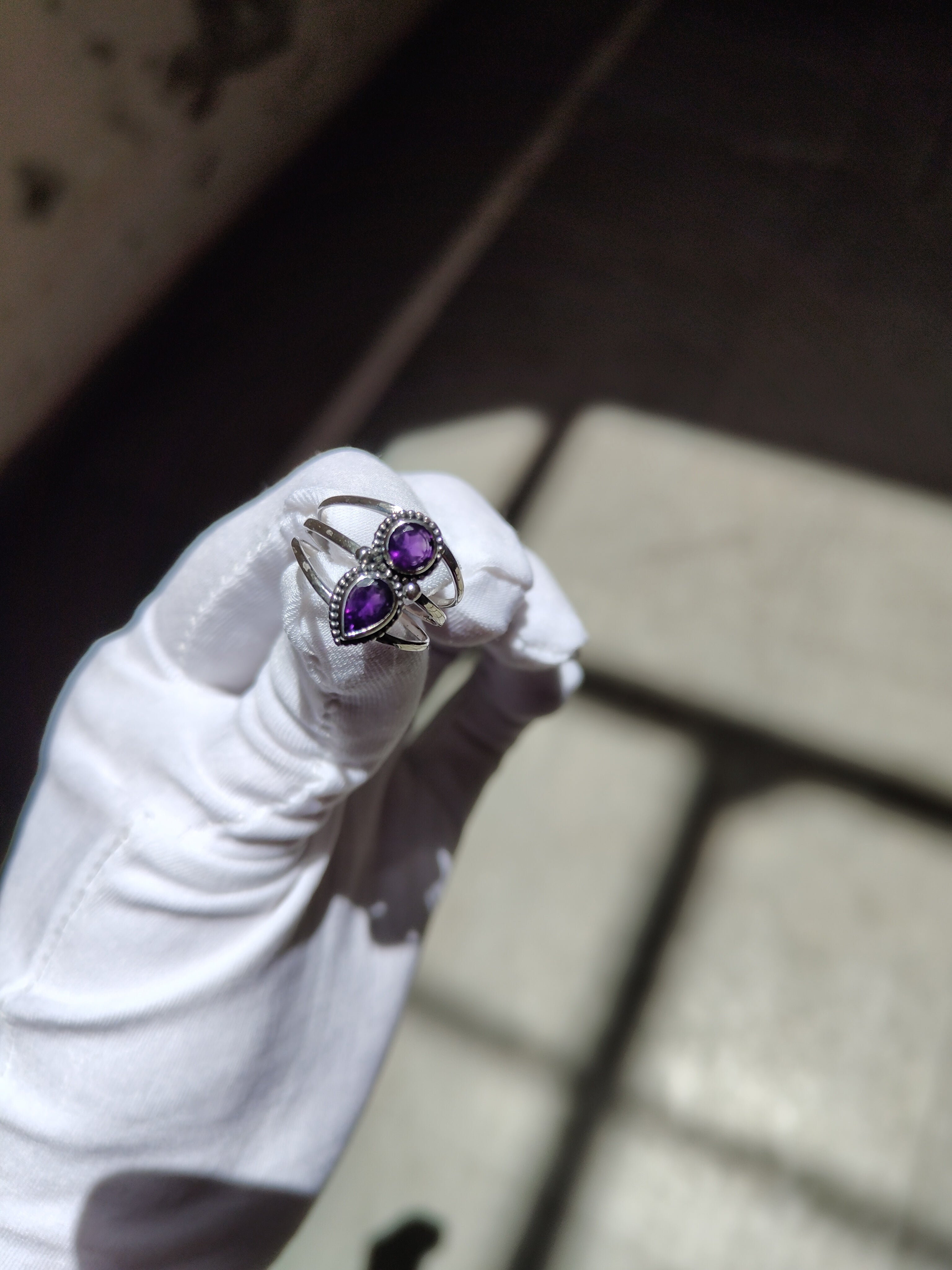 Vintage Boho 925 Sterling Silver Double Amethyst Ring – Pear & Round Two-Stone Statement Ring | Women's Ring | Gift for Her