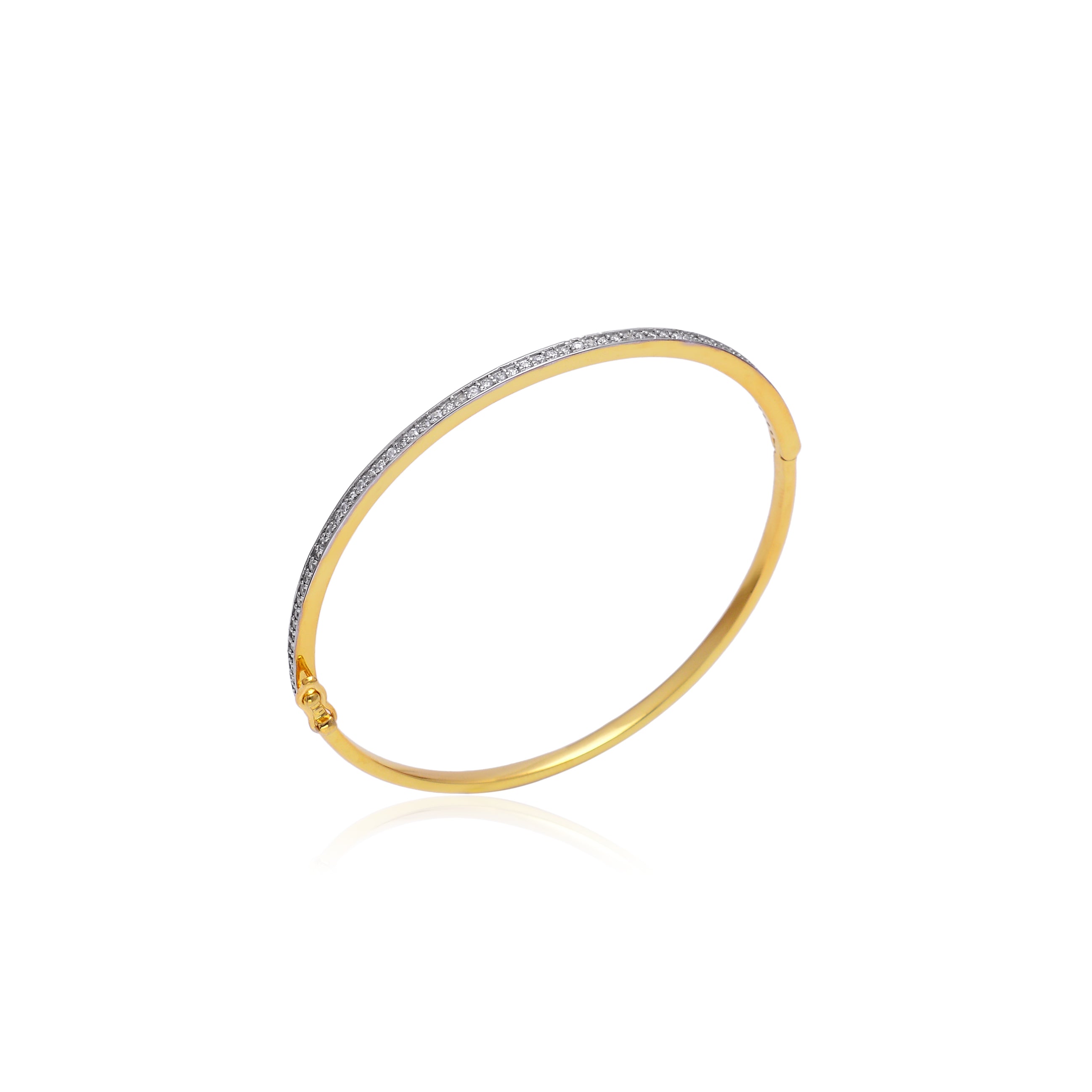 925 Silver Minimalist Gold Plated Open Bangle Bracelet for Women – CZ Diamond Accent Cuff Bracelet, Elegant Thin Stackable Jewelry for Daily Wear & Party | Women's Bangle