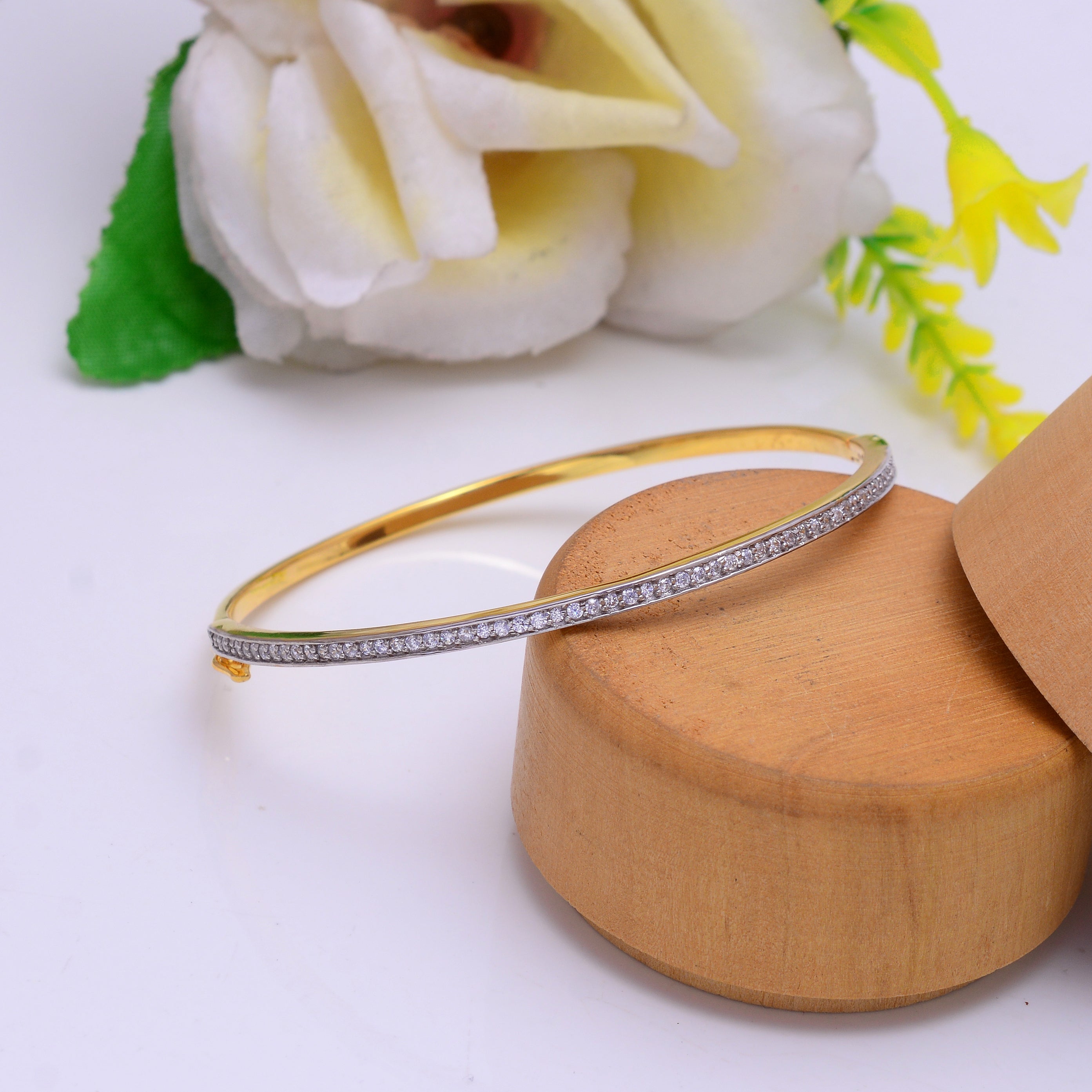 925 Silver Minimalist Gold Plated Open Bangle Bracelet for Women – CZ Diamond Accent Cuff Bracelet, Elegant Thin Stackable Jewelry for Daily Wear & Party | Women's Bangle