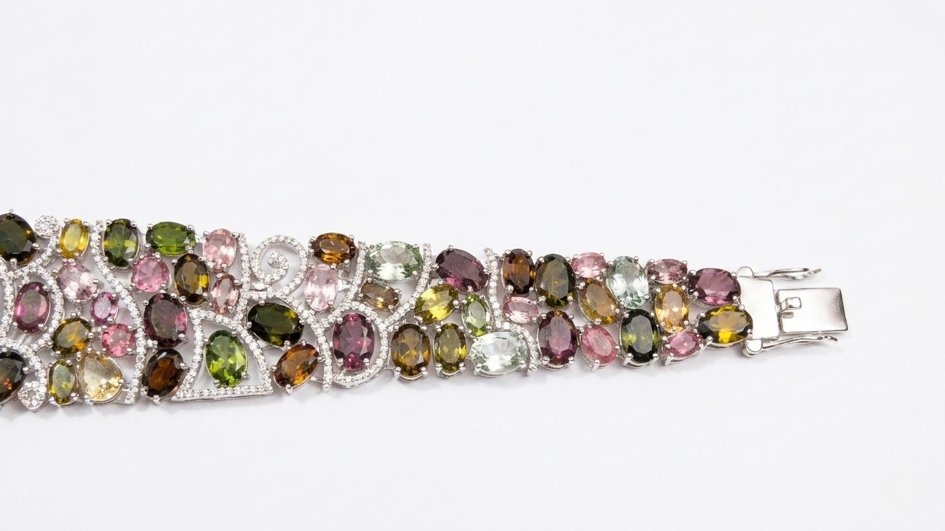 Natural Multi Tourmaline Bracelet for Women in 925 Sterling Silver | Handmade Gemstone Bracelet | Oval Cut Tourmaline Jewelry | Statement Bracelet | Healing Crystal Gift