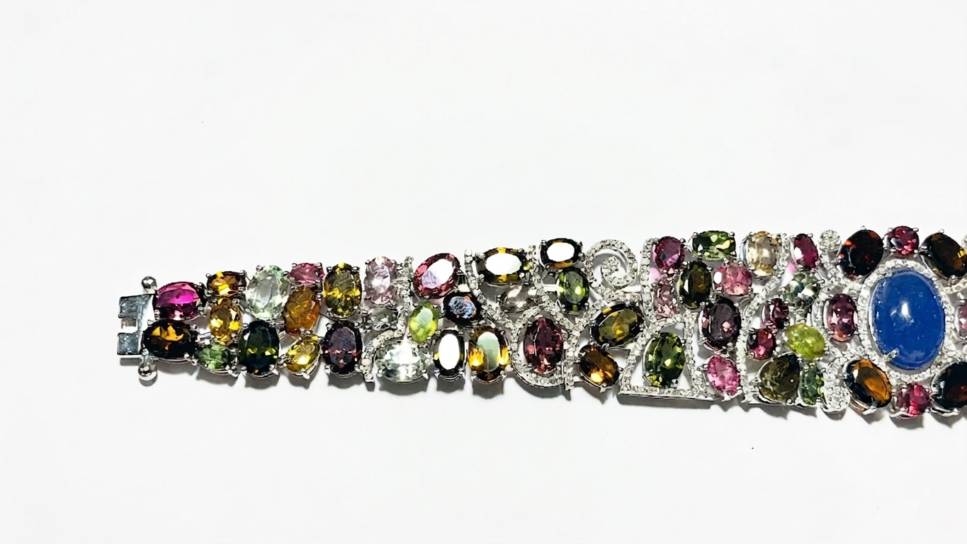 Natural Multi Tourmaline Bracelet for Women in 925 Sterling Silver | Handmade Gemstone Bracelet | Oval Cut Tourmaline Jewelry | Statement Bracelet | Healing Crystal Gift