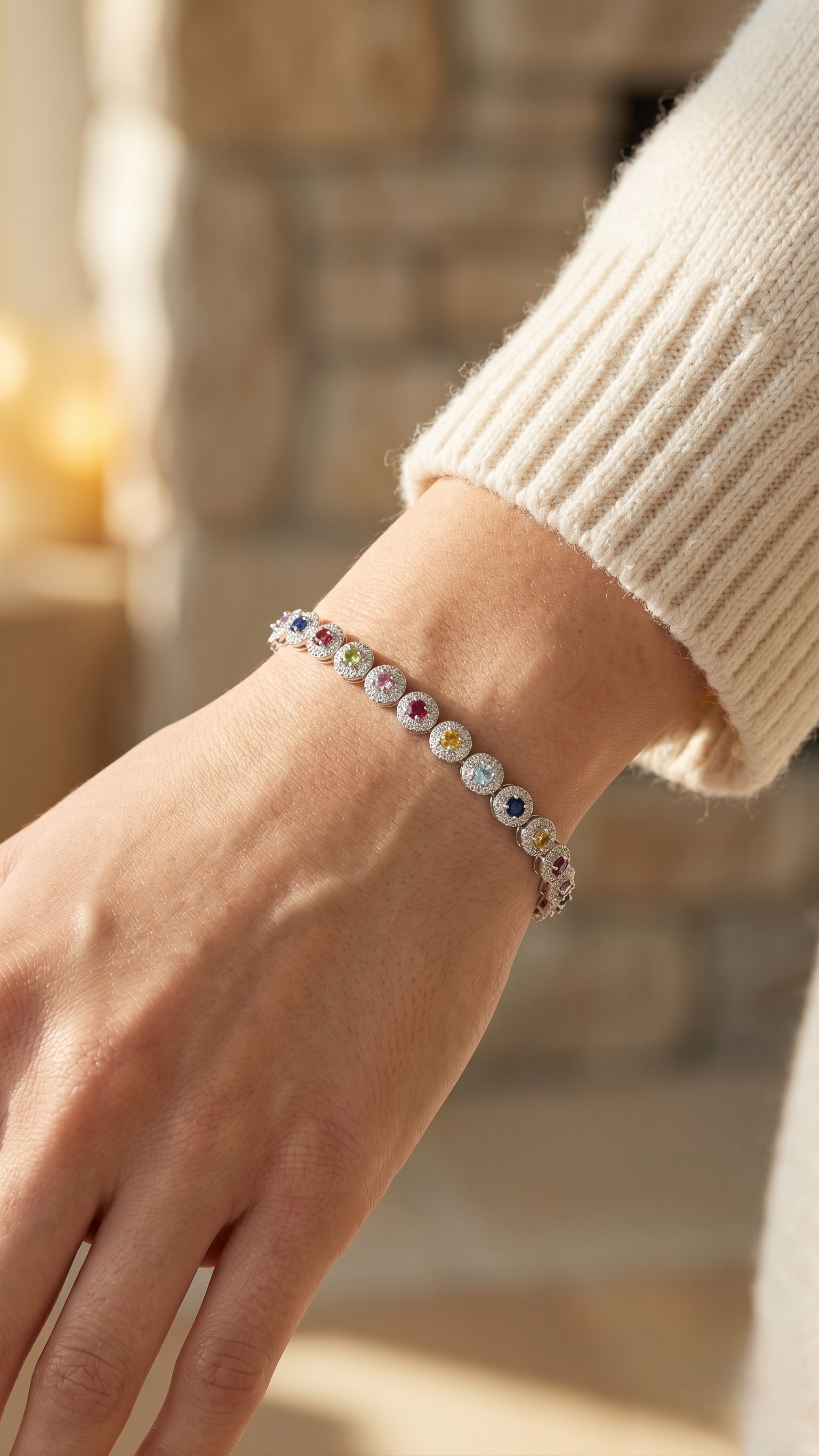 Natural Multi Gemstone Tennis Bracelet in 925 Sterling Silver | Handmade Rainbow Birthstone Bracelet for Women | Colorful Gemstone Jewelry | Gift for Wife Mom