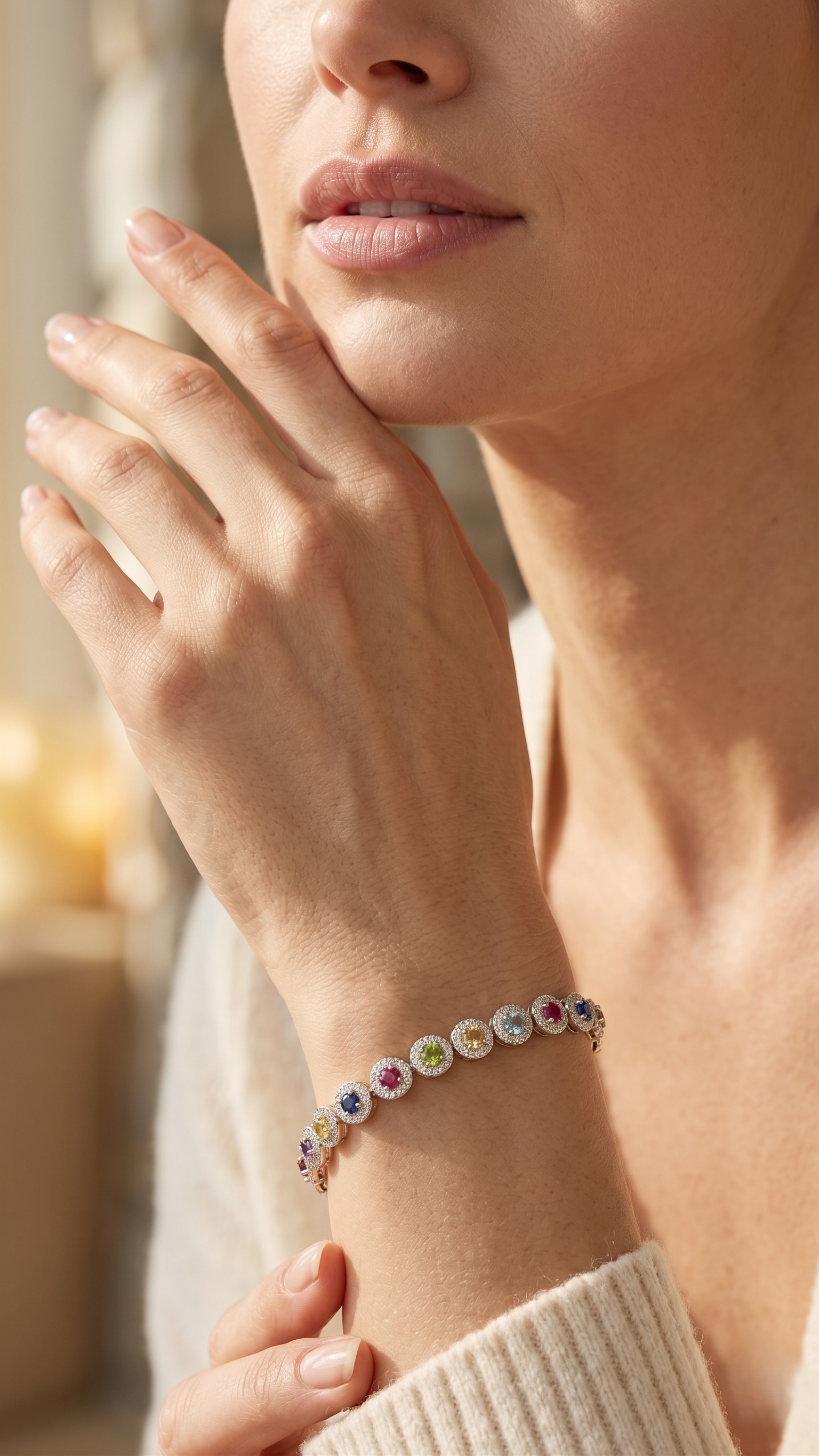Natural Multi Gemstone Tennis Bracelet in 925 Sterling Silver | Handmade Rainbow Birthstone Bracelet for Women | Colorful Gemstone Jewelry | Gift for Wife Mom