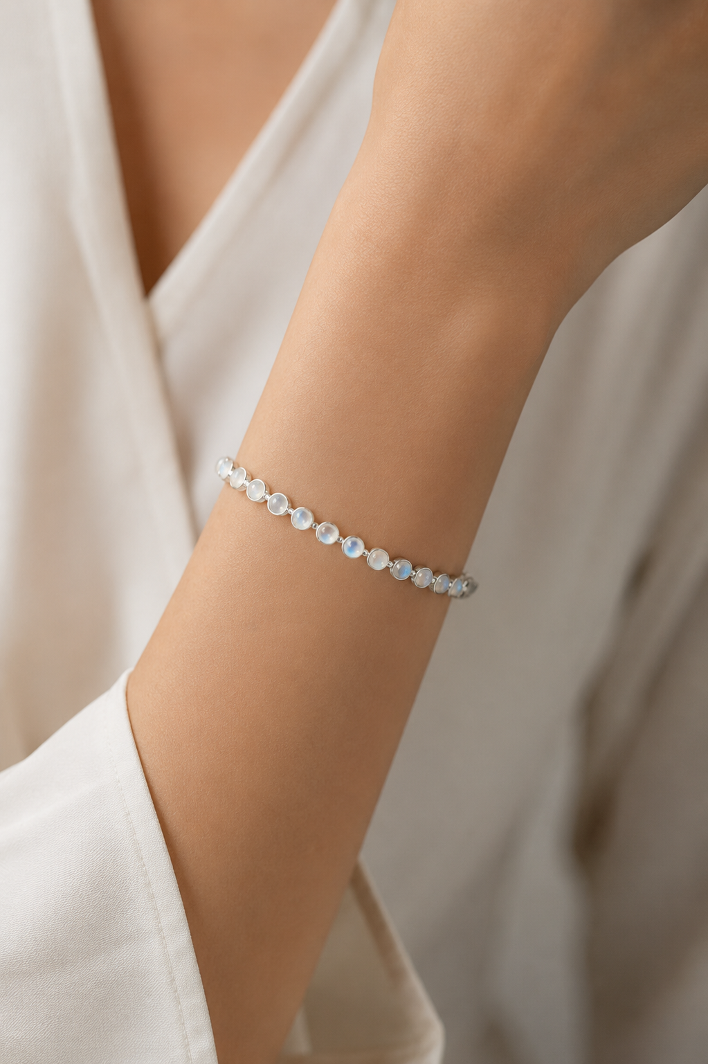 925 Sterling Silver Natural Rainbow Moonstone Tennis Bracelet | Handmade Moonstone Bracelet for Women | Genuine Gemstone Jewelry Gift | Women's Jewelry
