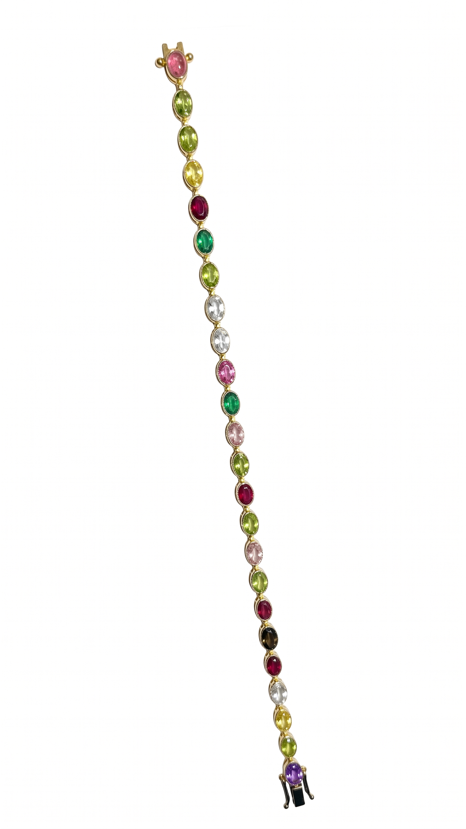 Gold Plated Multi-Gemstone Rainbow Tennis Bracelet | Oval Cut Colorful Stone Link Bracelet for Women | Gift for Her Daughter