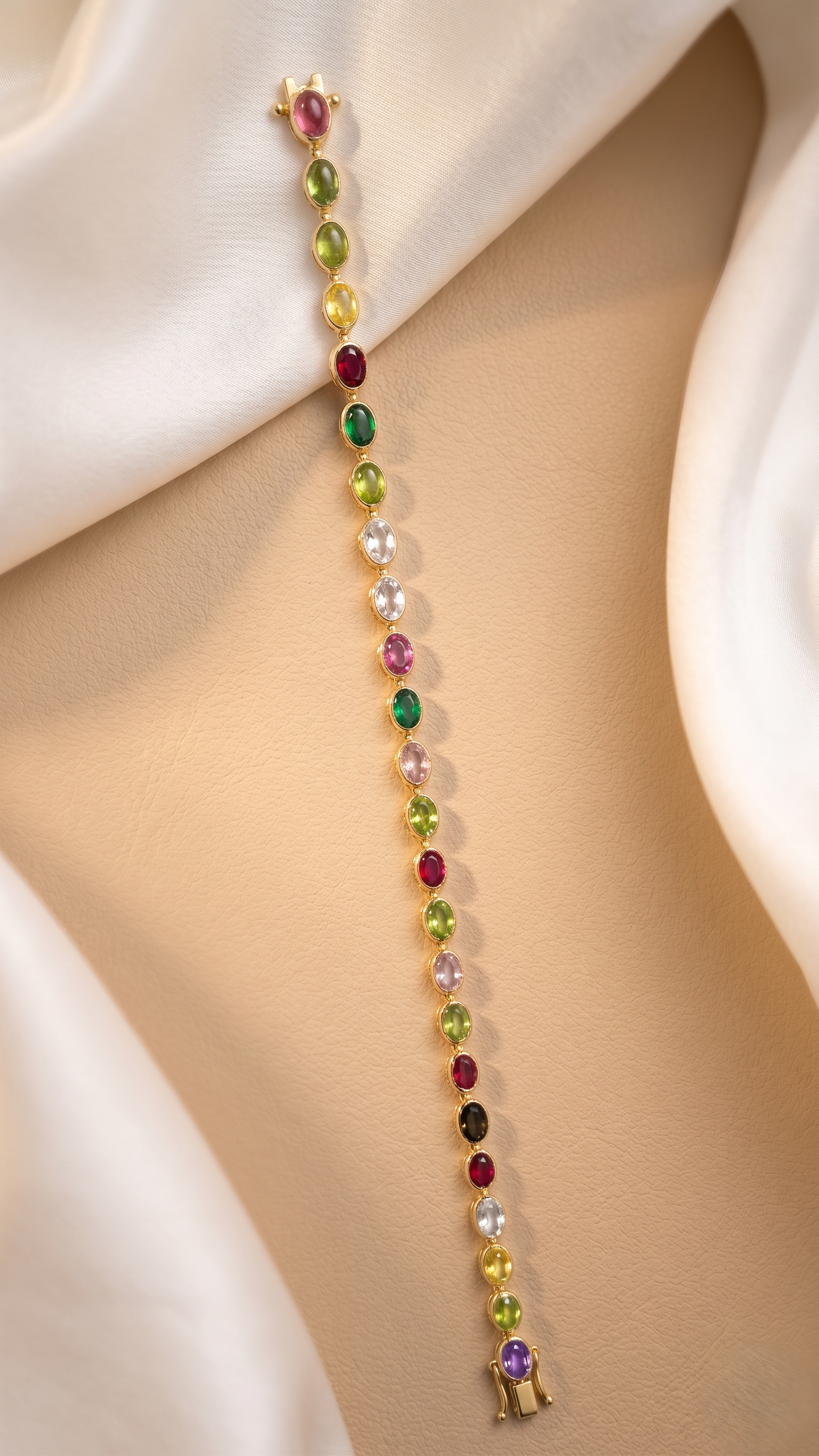 Gold Plated Multi-Gemstone Rainbow Tennis Bracelet | Oval Cut Colorful Stone Link Bracelet for Women | Gift for Her Daughter