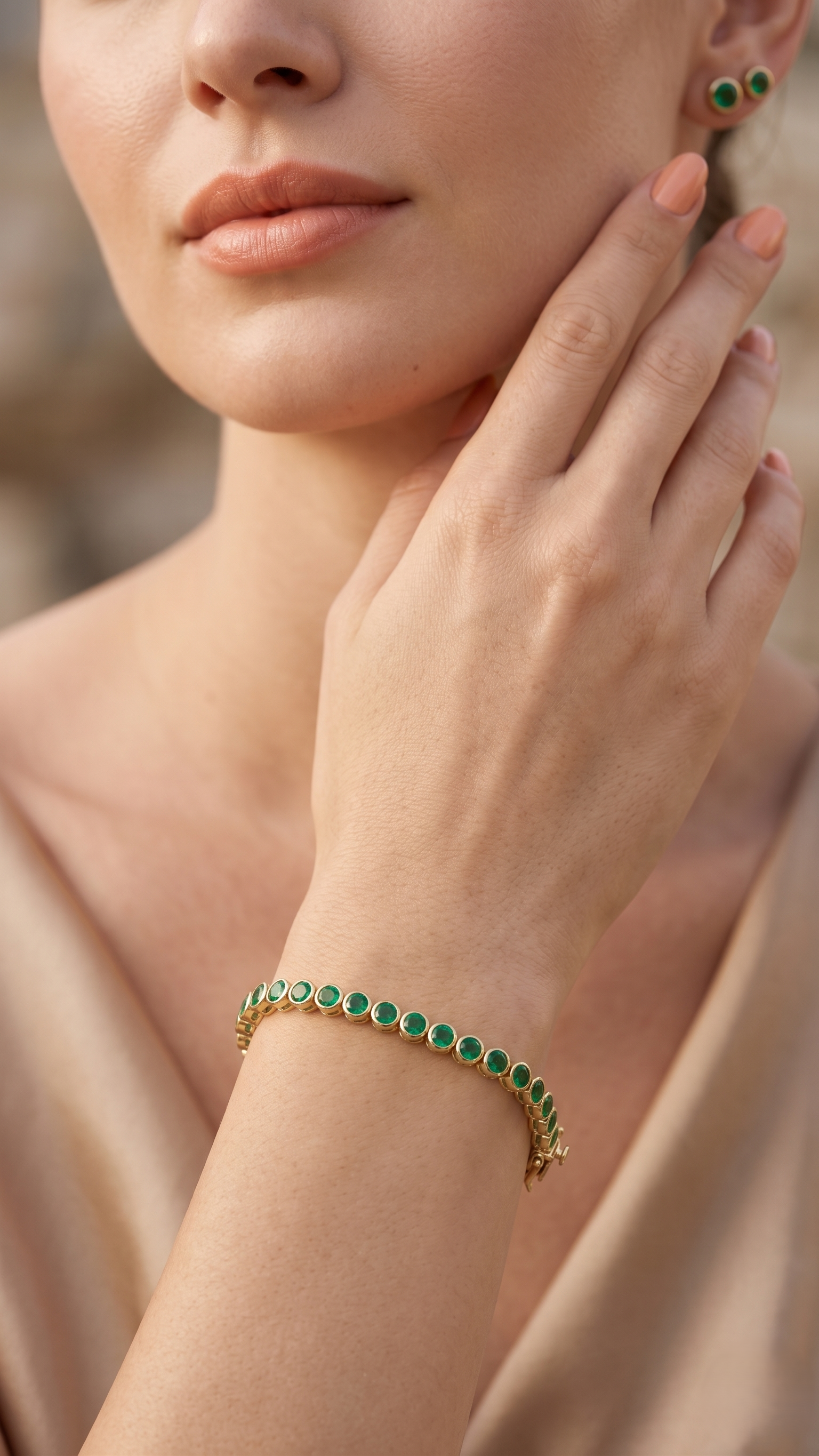 925 Silver Gold Plated Emerald Green Tennis Bracelet | Round Cut Minimalist Gemstone Link Bracelet | Women's Bracelet