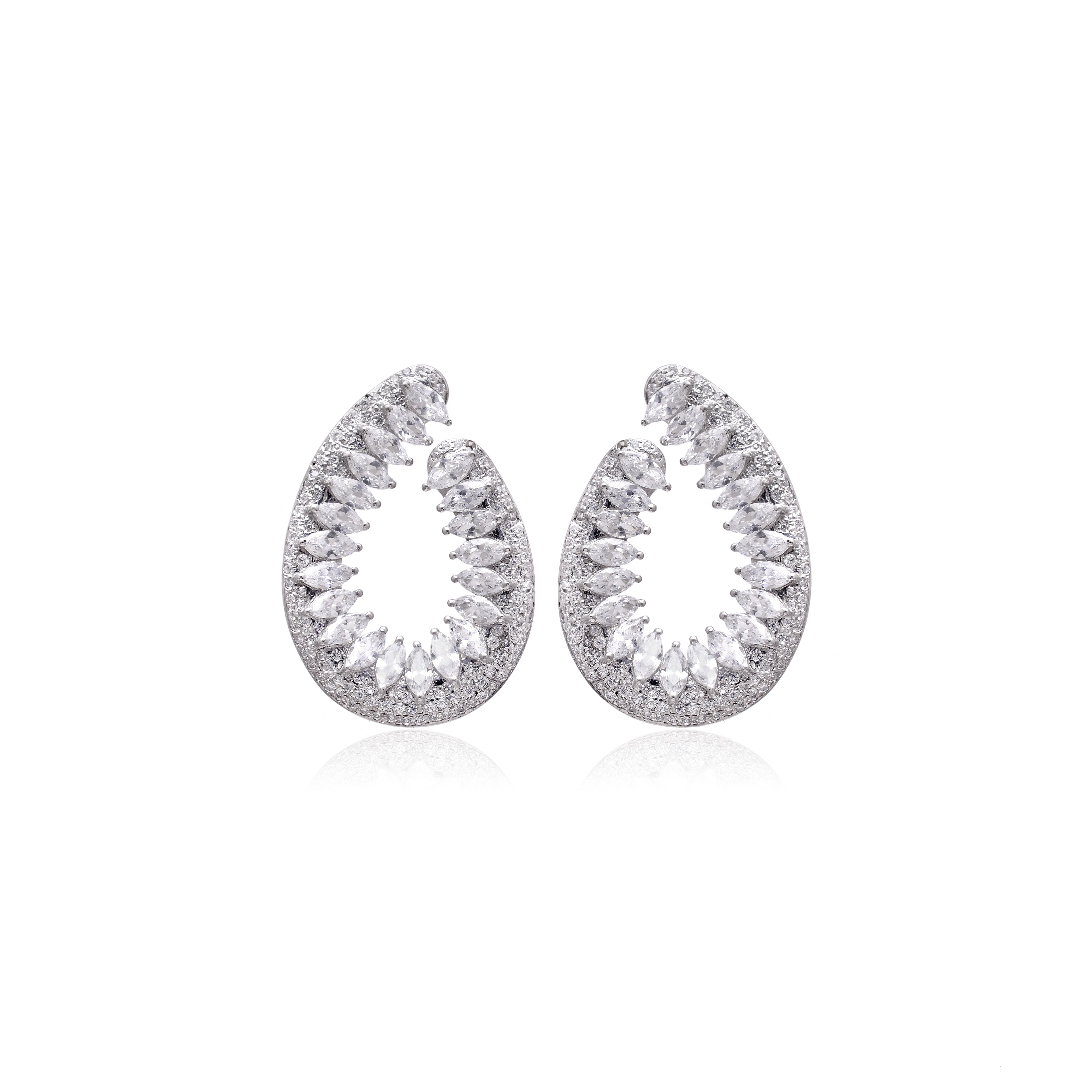 925 Sterling Silver Pear Shape Halo Drop Earrings for Women | Marquise Cut Cubic Zirconia Statement Earrings | Luxury Bridal & Party Jewelry | Women's Earrings