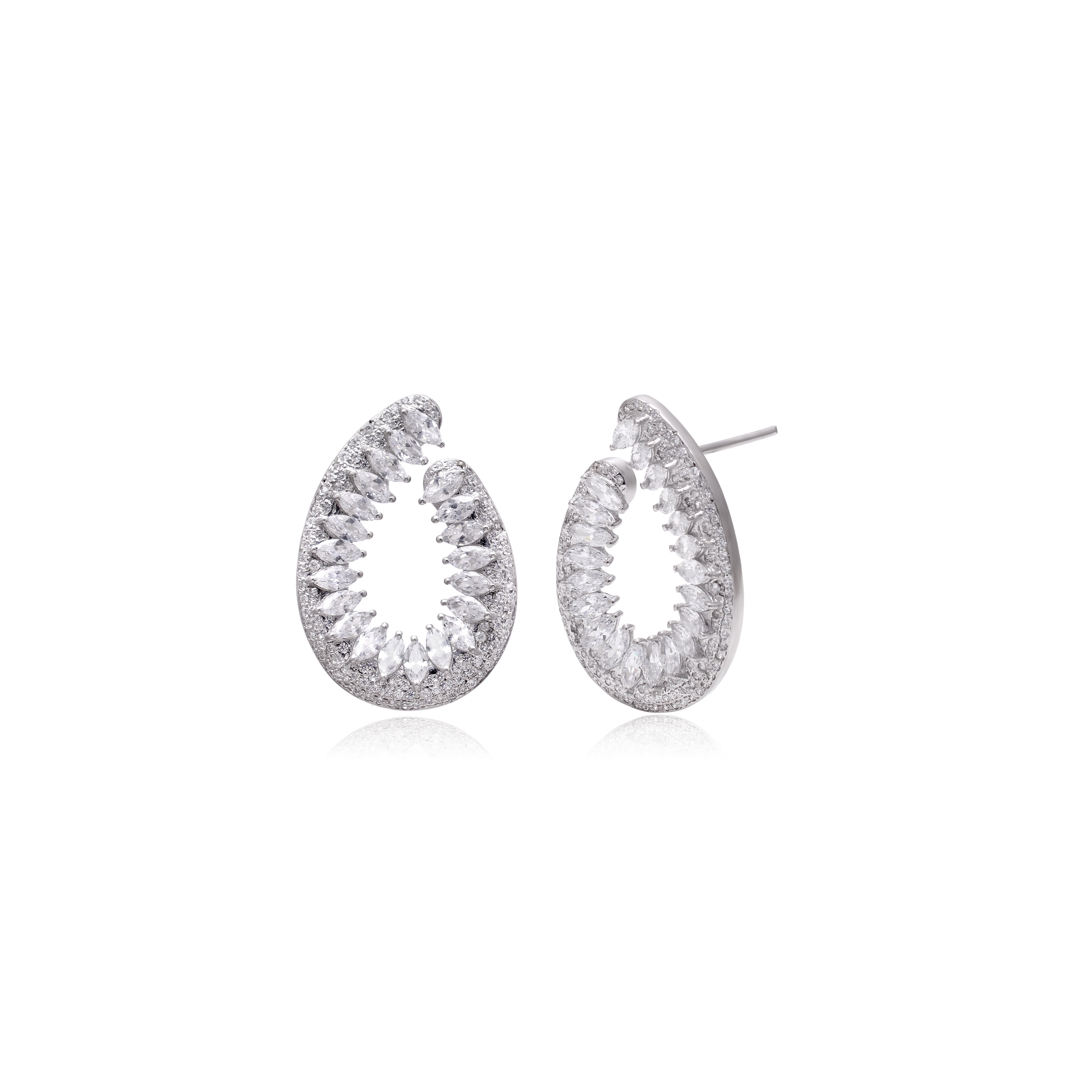 925 Sterling Silver Pear Shape Halo Drop Earrings for Women | Marquise Cut Cubic Zirconia Statement Earrings | Luxury Bridal & Party Jewelry | Women's Earrings