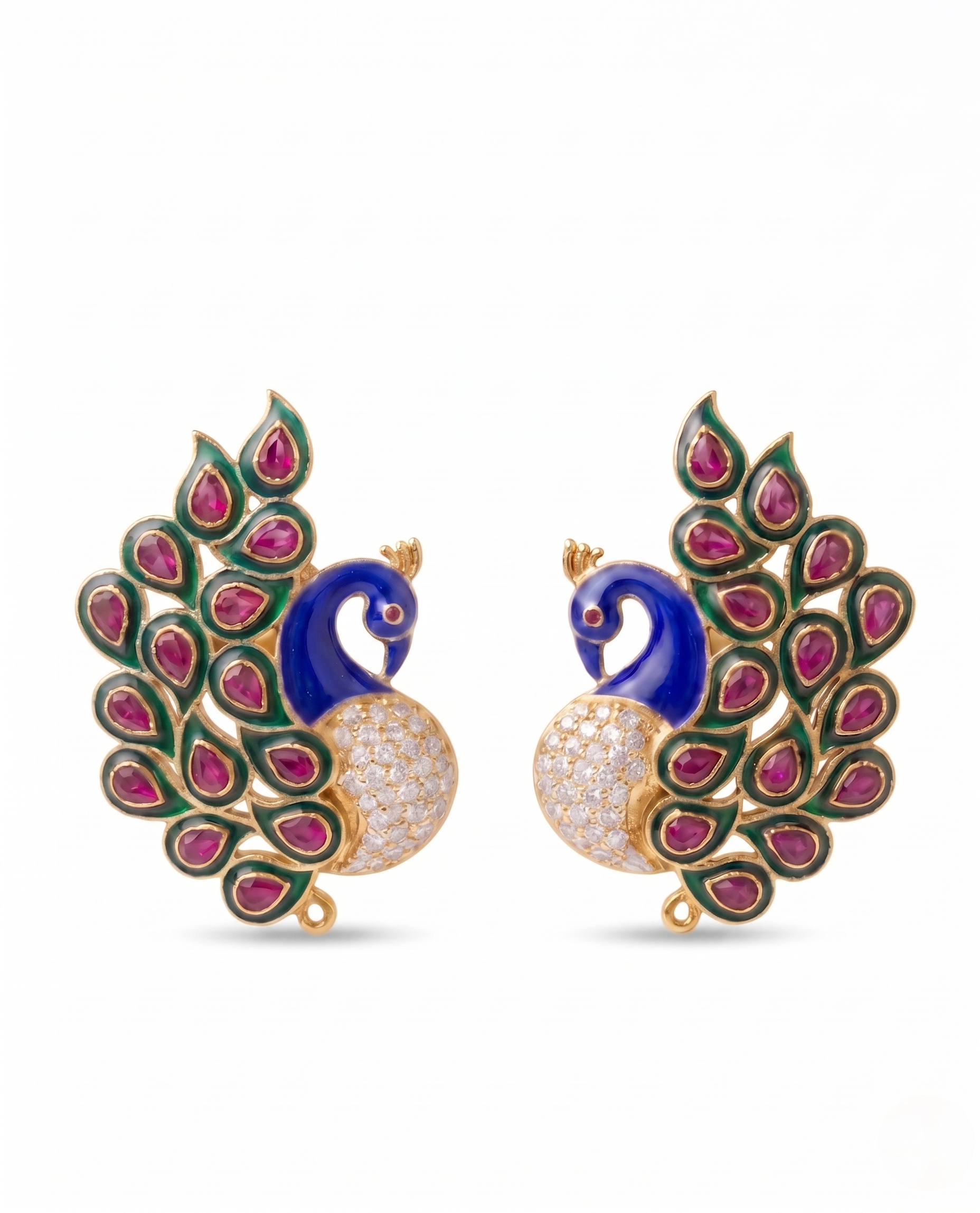 925 Sterling Silver Peacock Earrings for Women | Ruby Pink CZ & Enamel Designer Stud Earrings | Traditional Peacock Jewelry