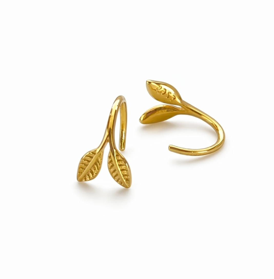 925 Sterling Silver Leaf Wrap Earrings for Women | Minimalist Nature Inspired Gold Plated Earrings | Elegant Everyday Jewelry | Women's Earrings