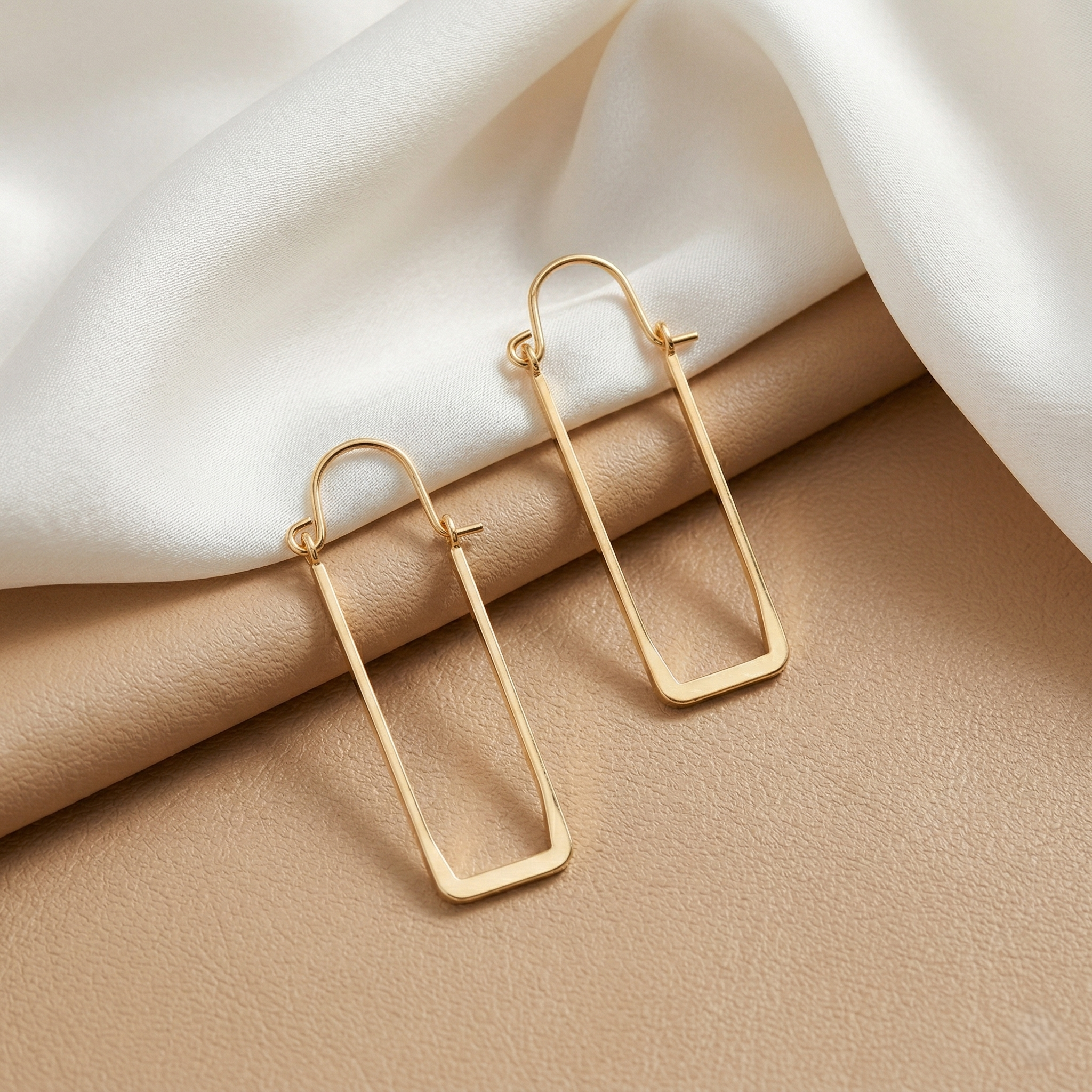 925 Sterling Silver Geometric Rectangle Hoop Earrings for Women | Minimalist Gold Plated Long Drop Earrings | Modern Everyday Jewelry