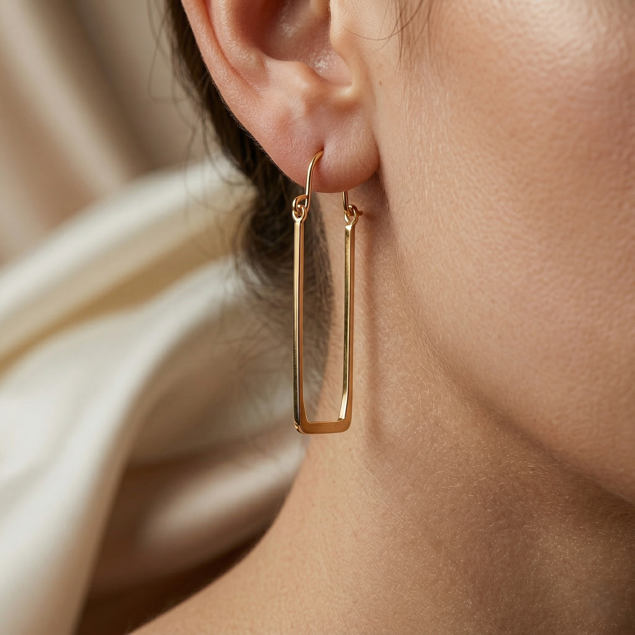 925 Sterling Silver Geometric Rectangle Hoop Earrings for Women | Minimalist Gold Plated Long Drop Earrings | Modern Everyday Jewelry