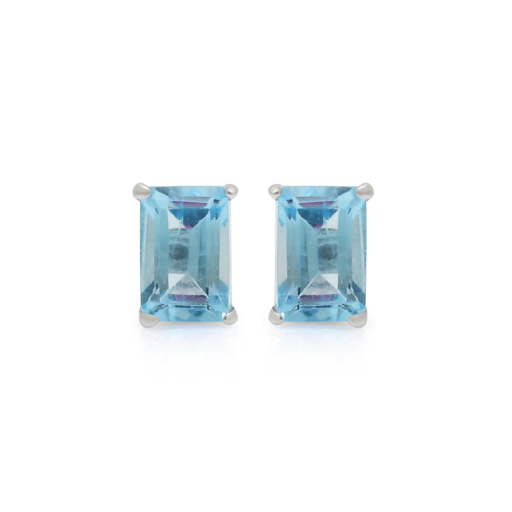 2.5 Ct Natural Elegant Sky Blue Topaz Emerald Cut Stud Earrings in 925 Sterling Silver | Minimalist Gemstone Earrings for Women