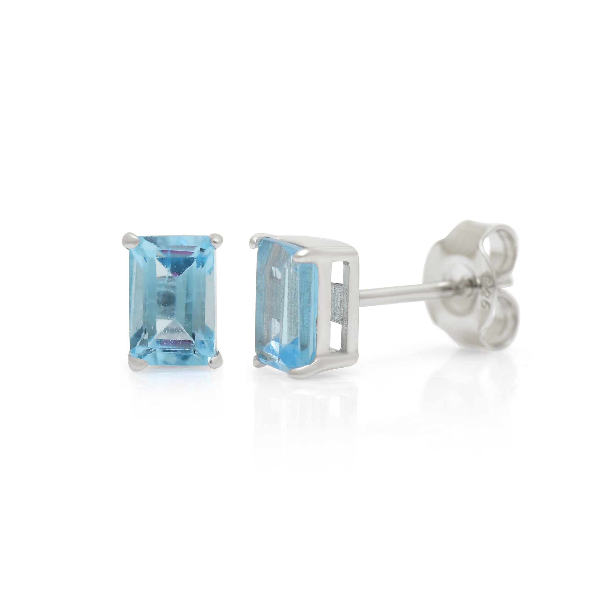2.5 Ct Natural Elegant Sky Blue Topaz Emerald Cut Stud Earrings in 925 Sterling Silver | Minimalist Gemstone Earrings for Women