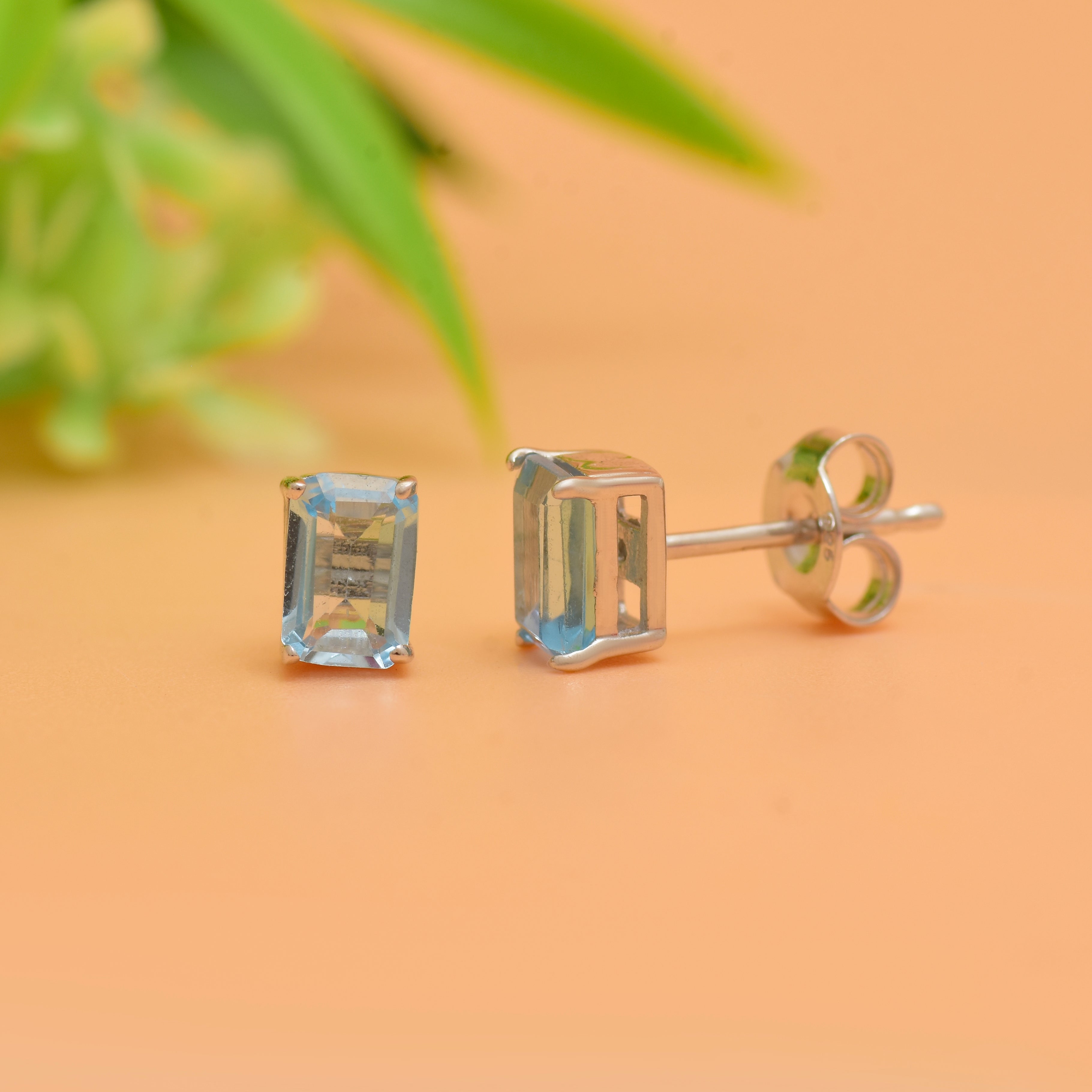 2.5 Ct Natural Elegant Sky Blue Topaz Emerald Cut Stud Earrings in 925 Sterling Silver | Minimalist Gemstone Earrings for Women