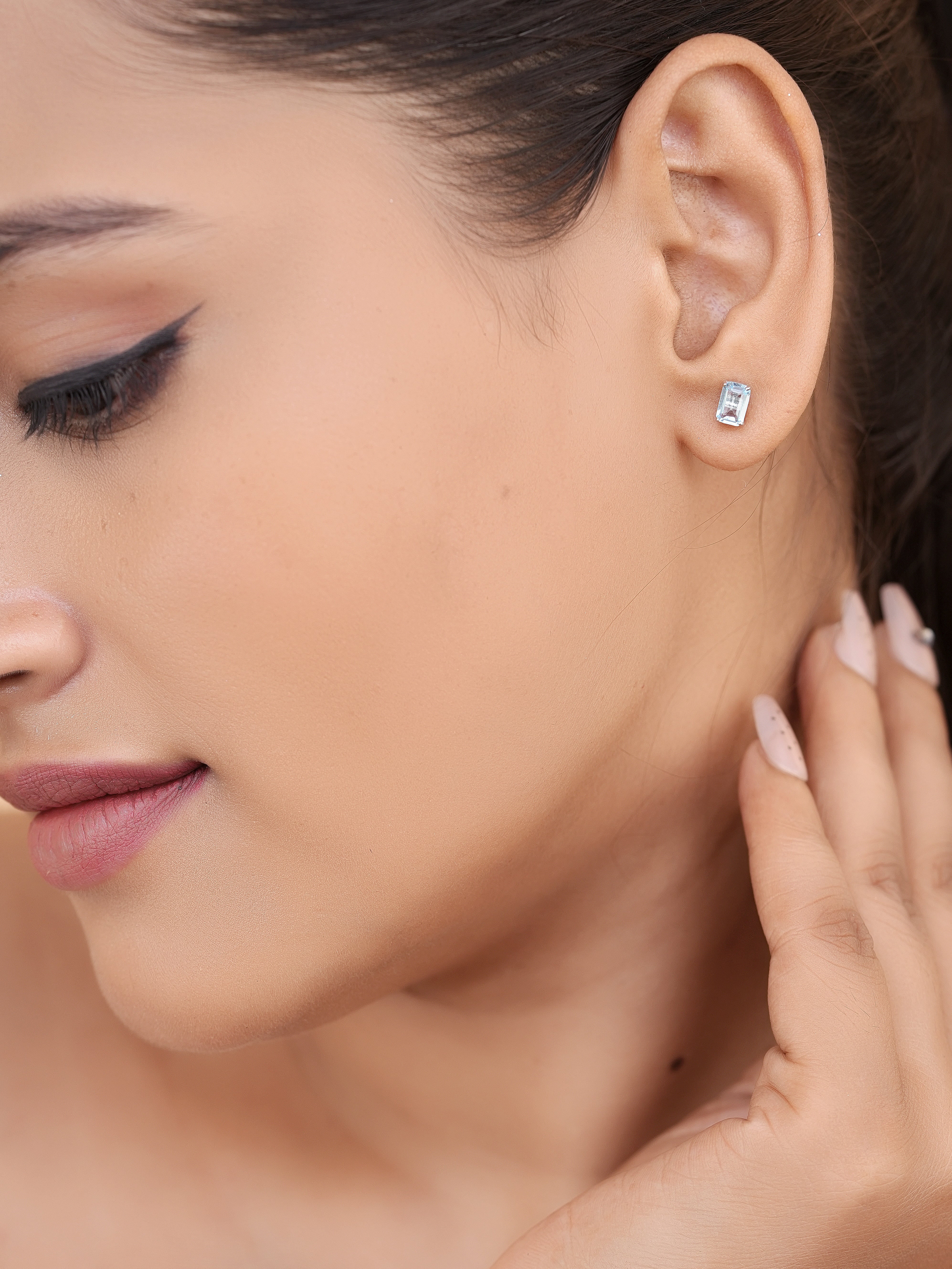 2.5 Ct Natural Elegant Sky Blue Topaz Emerald Cut Stud Earrings in 925 Sterling Silver | Minimalist Gemstone Earrings for Women