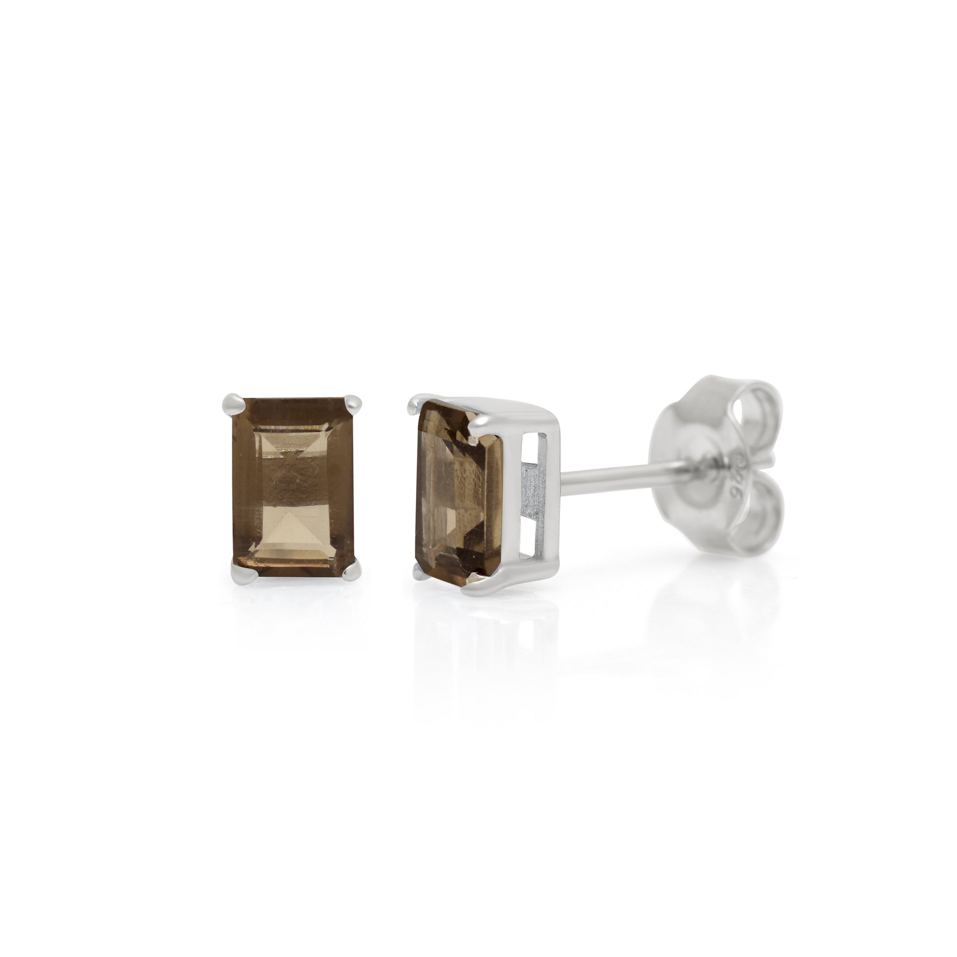 1.9 Ct Natural Smoky Quartz Stud Earrings for Women | Emerald Cut Gemstone Earrings | 925 Sterling Silver Earrings | Minimalist Everyday Jewelry