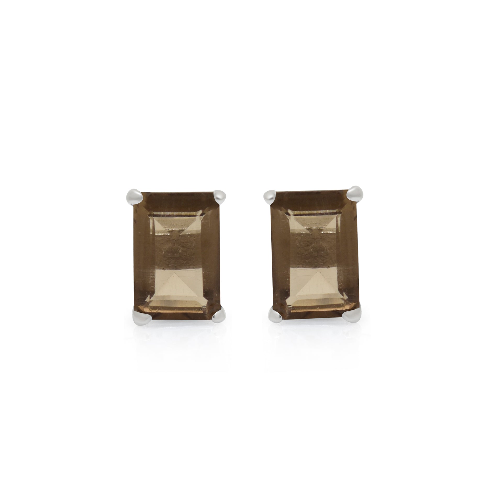 1.9 Ct Natural Smoky Quartz Stud Earrings for Women | Emerald Cut Gemstone Earrings | 925 Sterling Silver Earrings | Minimalist Everyday Jewelry