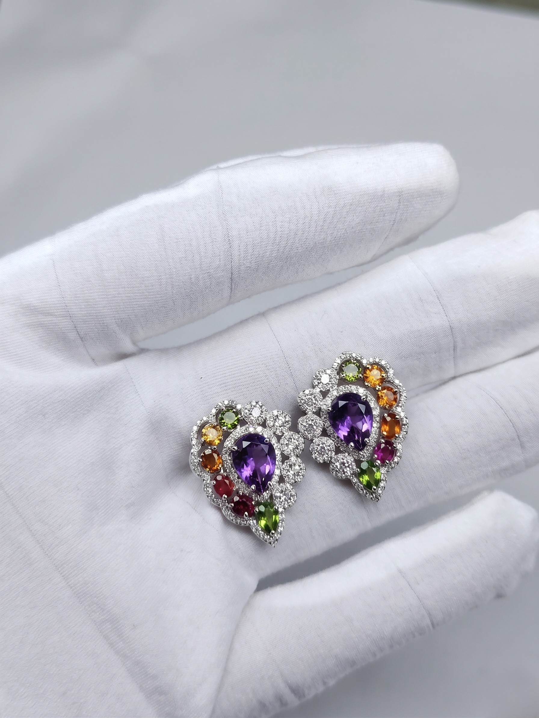 Natural Blue Sapphire & Multi Gemstone Stud Earrings in 925 Sterling Silver | Rainbow Gemstone Halo Earrings | Statement Birthstone Jewelry for Women | Bridal Jewelry