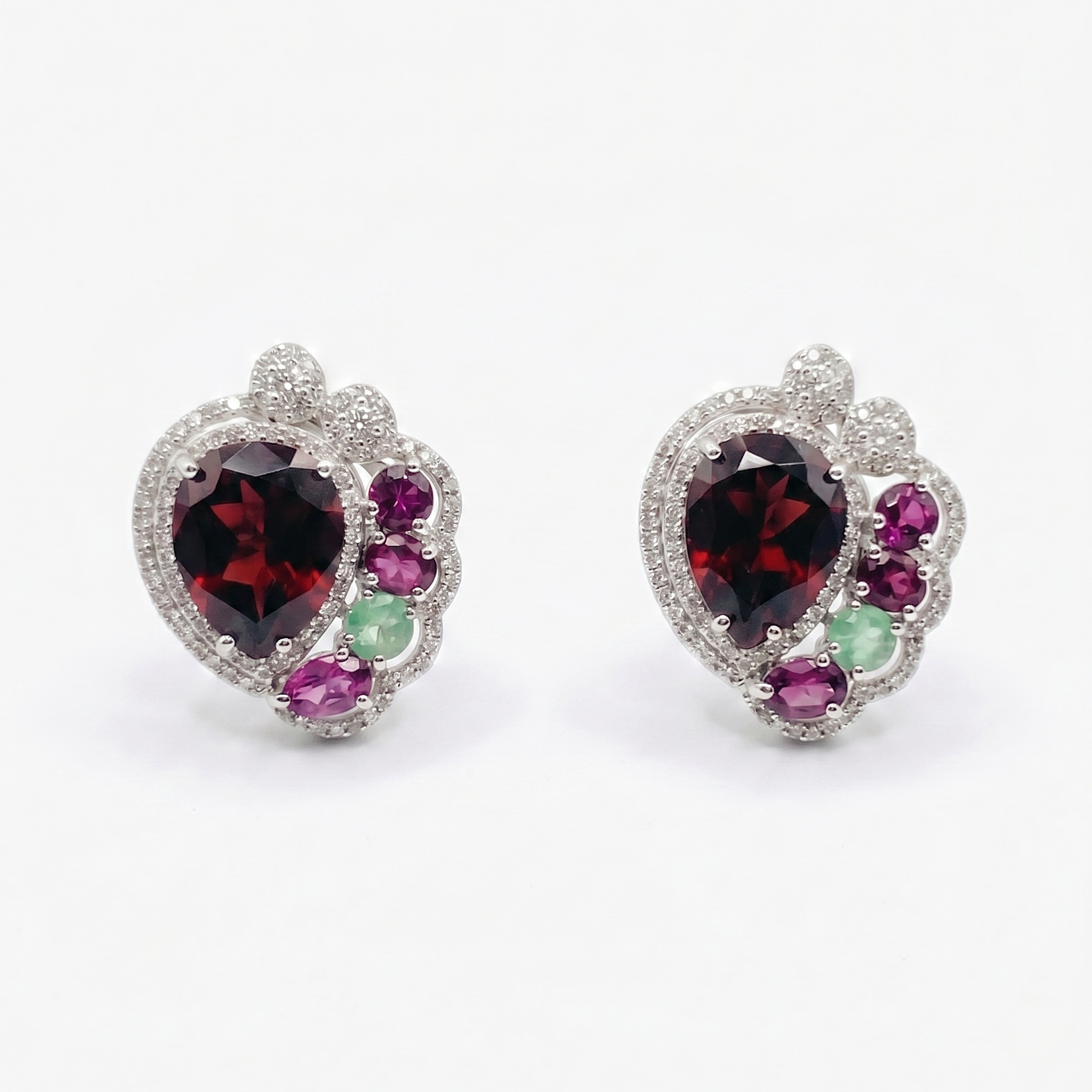 January Birthstone Natural Garnet, Rhodolite Garnet Stud Earrings in 925 Sterling Silver | Vintage Halo Gemstone Earrings | Women's Jewelry
