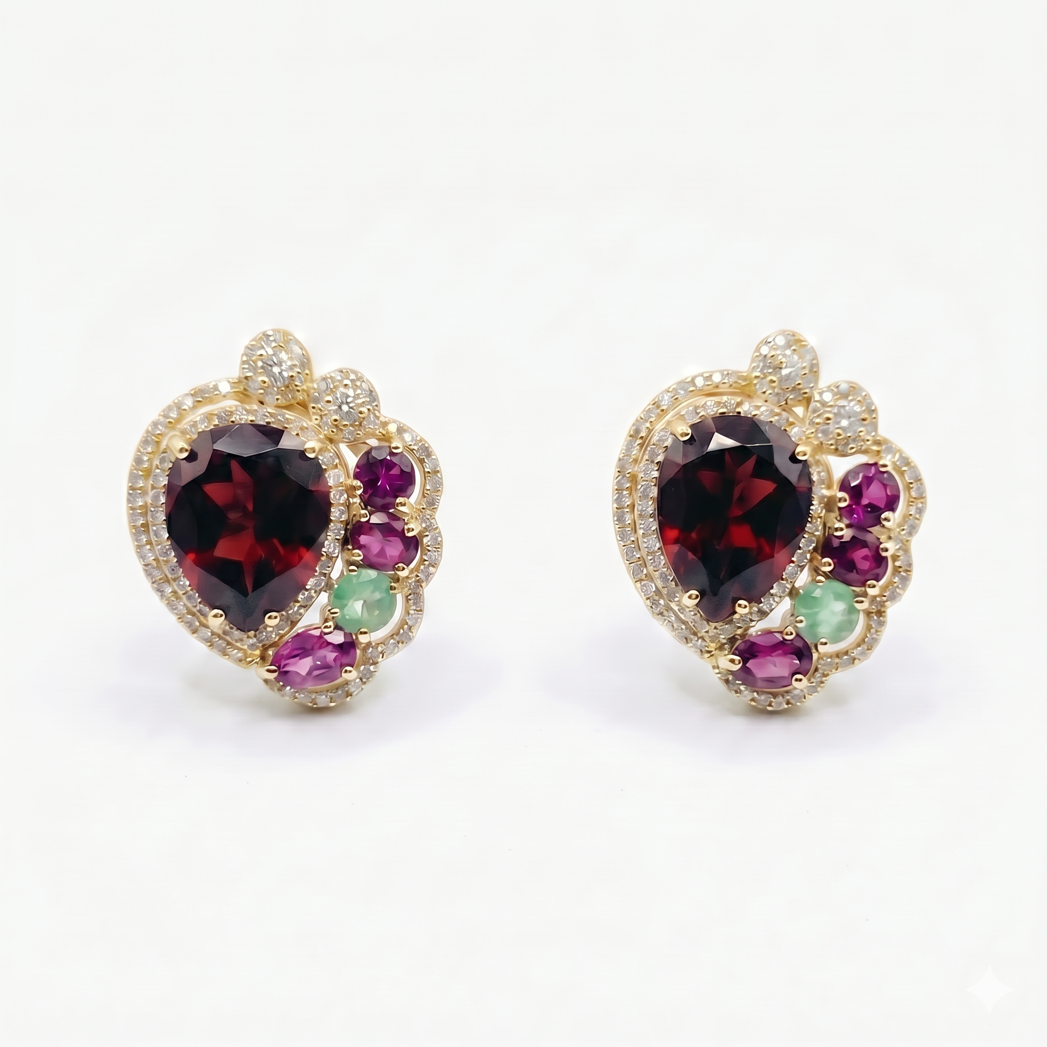 January Birthstone Natural Garnet, Rhodolite Garnet Stud Earrings in 925 Sterling Silver | Vintage Halo Gemstone Earrings | Women's Jewelry