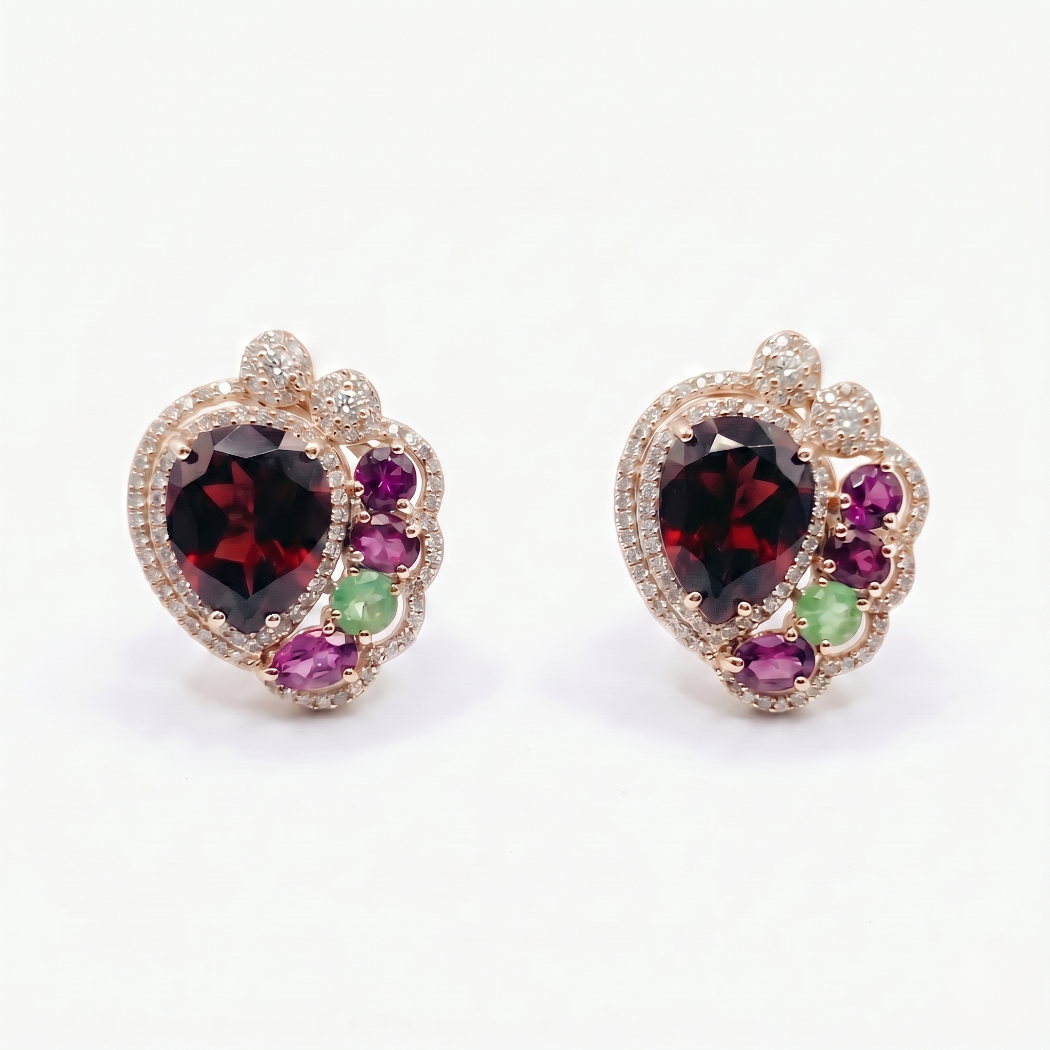 January Birthstone Natural Garnet, Rhodolite Garnet Stud Earrings in 925 Sterling Silver | Vintage Halo Gemstone Earrings | Women's Jewelry