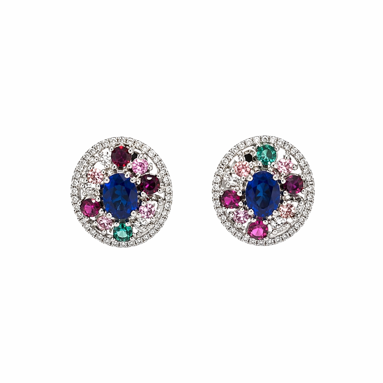Halo Earrings, Natural Blue Sapphire & Multi-Gemstone Stud Earrings | 925 Sterling Silver Gold Plated | Luxury Statement Jewelry for Women