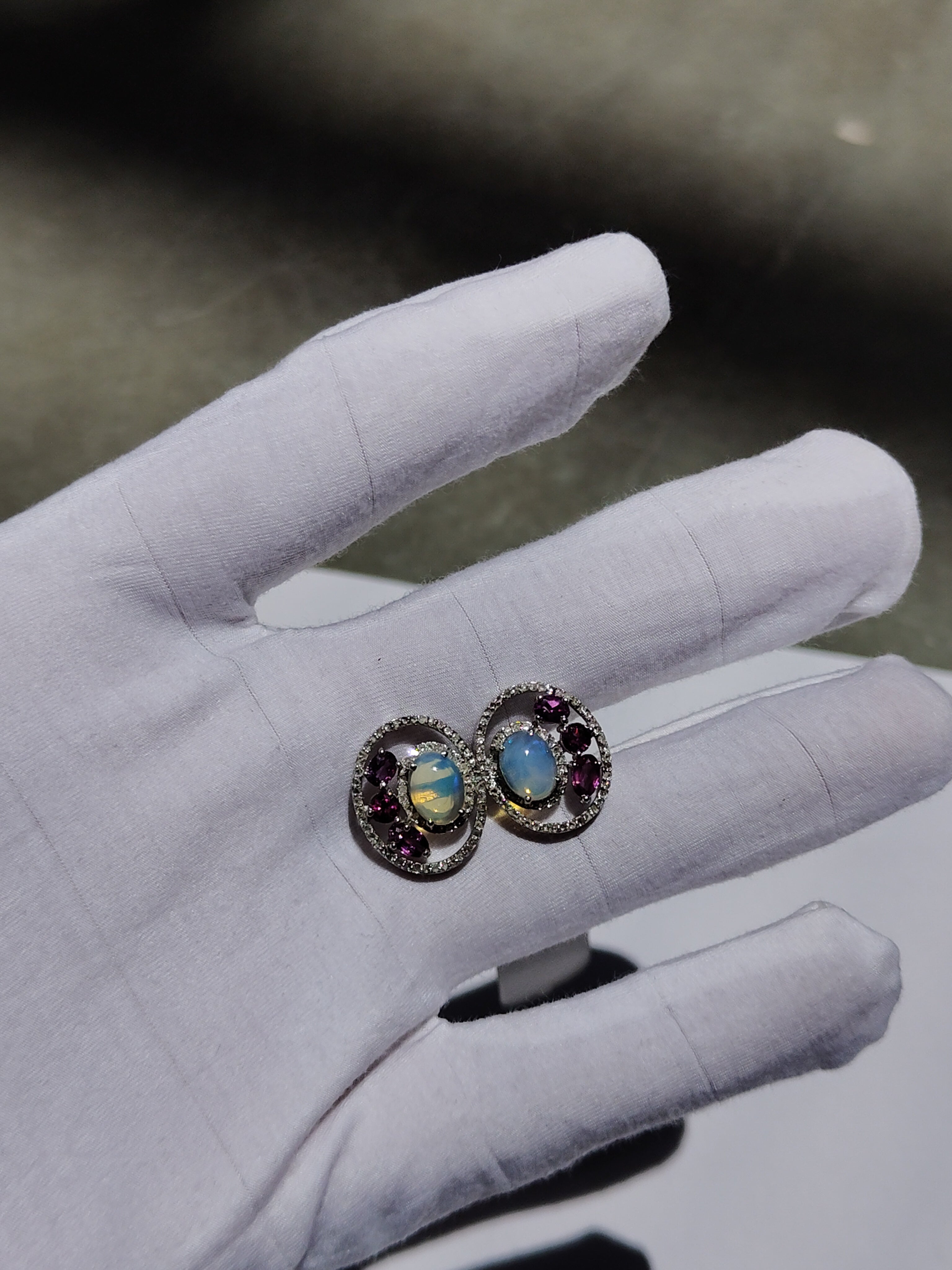 Natural Ethiopian Opal & Amethyst Stud Earrings for Women 925 Sterling Silver Halo Earrings Handmade Gemstone Jewelry Vintage Designer Earrings Gift for Her Wedding Anniversary Everyday Wear, Natural Opal Amethyst Earrings