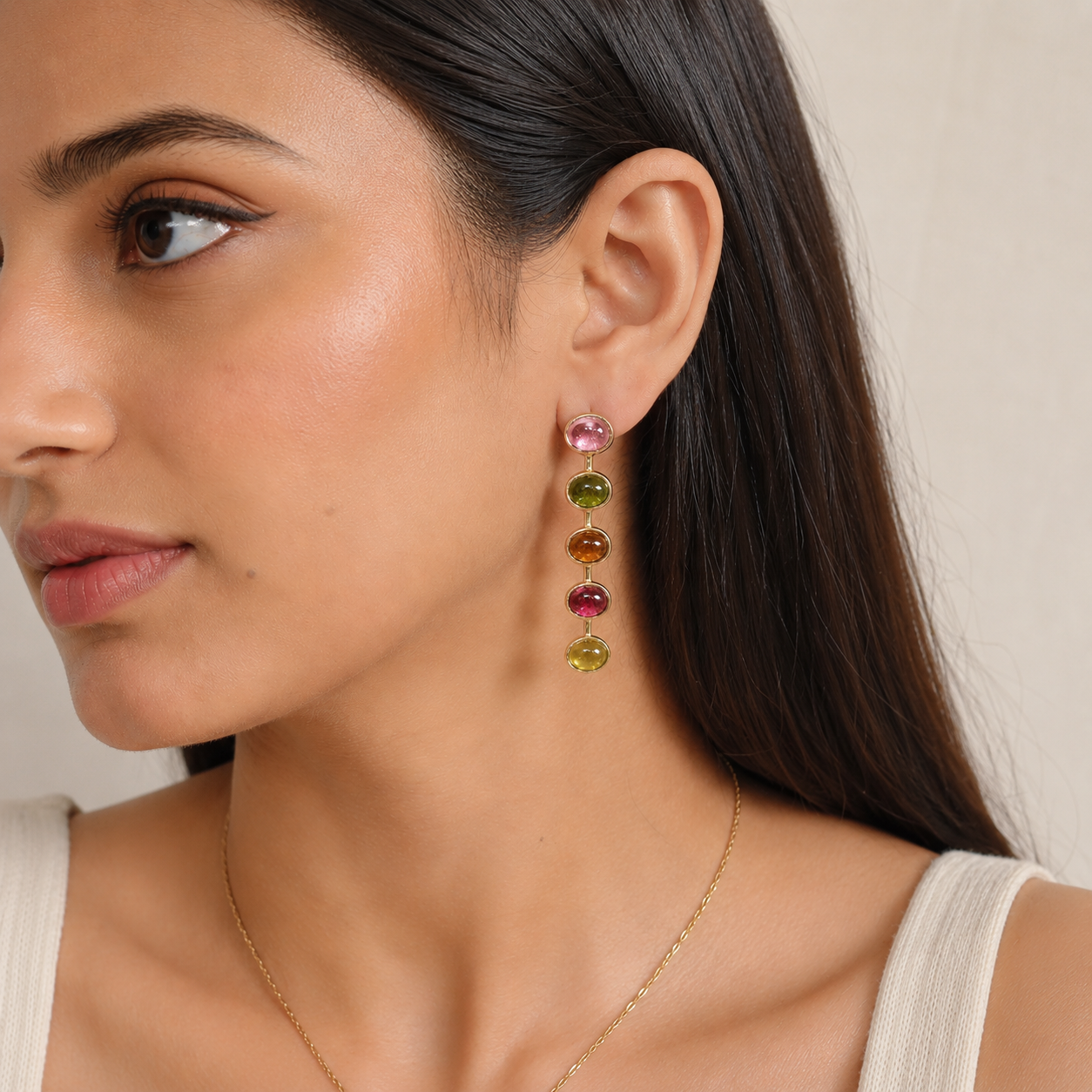 Rose Gold Plated 925 Sterling Silver Natural Tourmaline Gemstone Drop Earrings for Women, Luxury Statement Earrings Gift for Her,