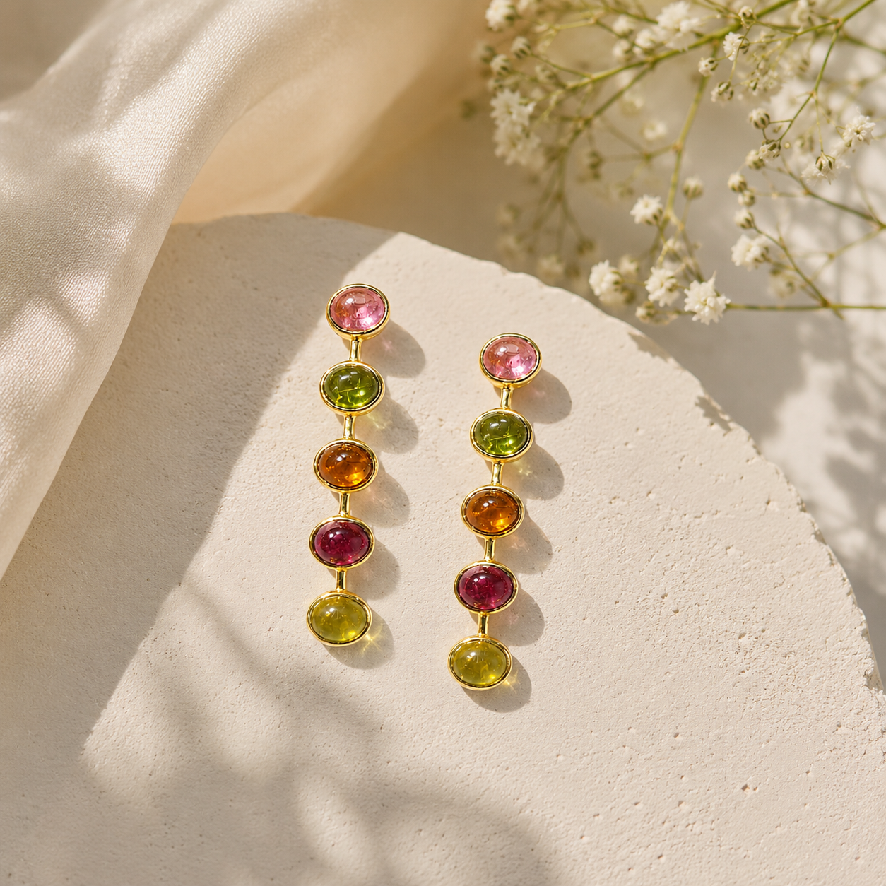 Rose Gold Plated 925 Sterling Silver Natural Tourmaline Gemstone Drop Earrings for Women, Luxury Statement Earrings Gift for Her,