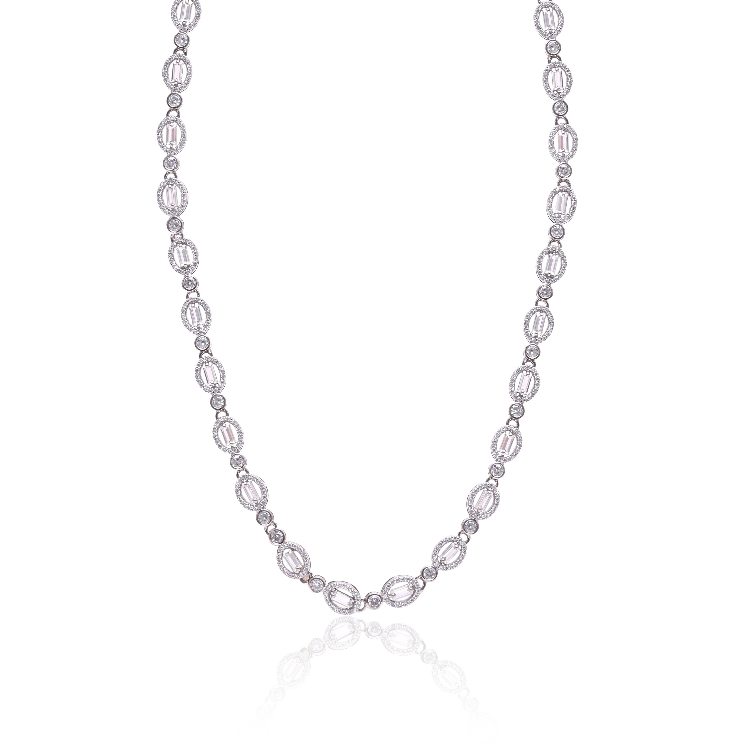 Luxury Halo Oval Link Necklace in 925 Sterling Silver | Elegant CZ Diamond Tennis Necklace for Women | Gift for Her | Wedding Necklace