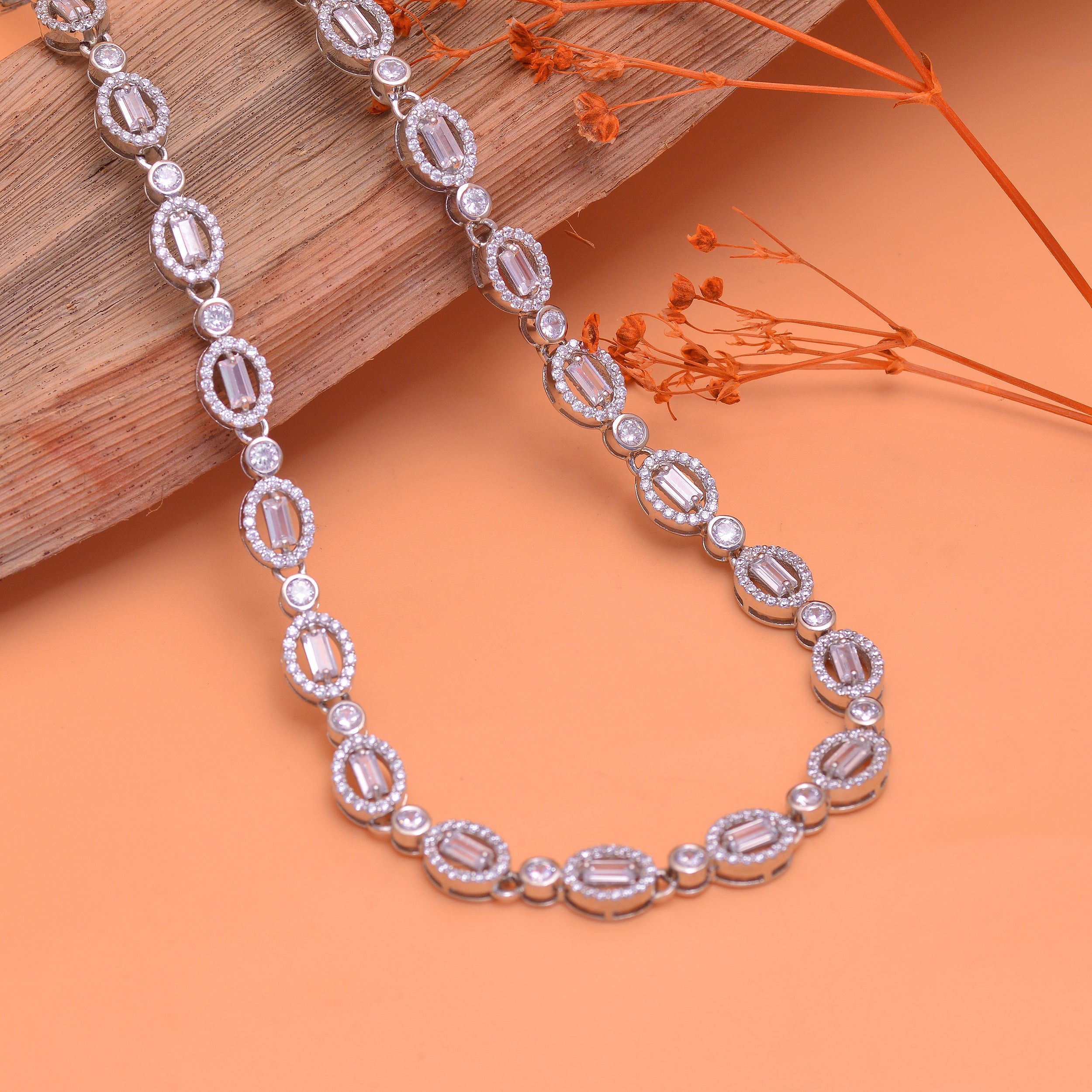 Luxury Halo Oval Link Necklace in 925 Sterling Silver | Elegant CZ Diamond Tennis Necklace for Women | Gift for Her | Wedding Necklace