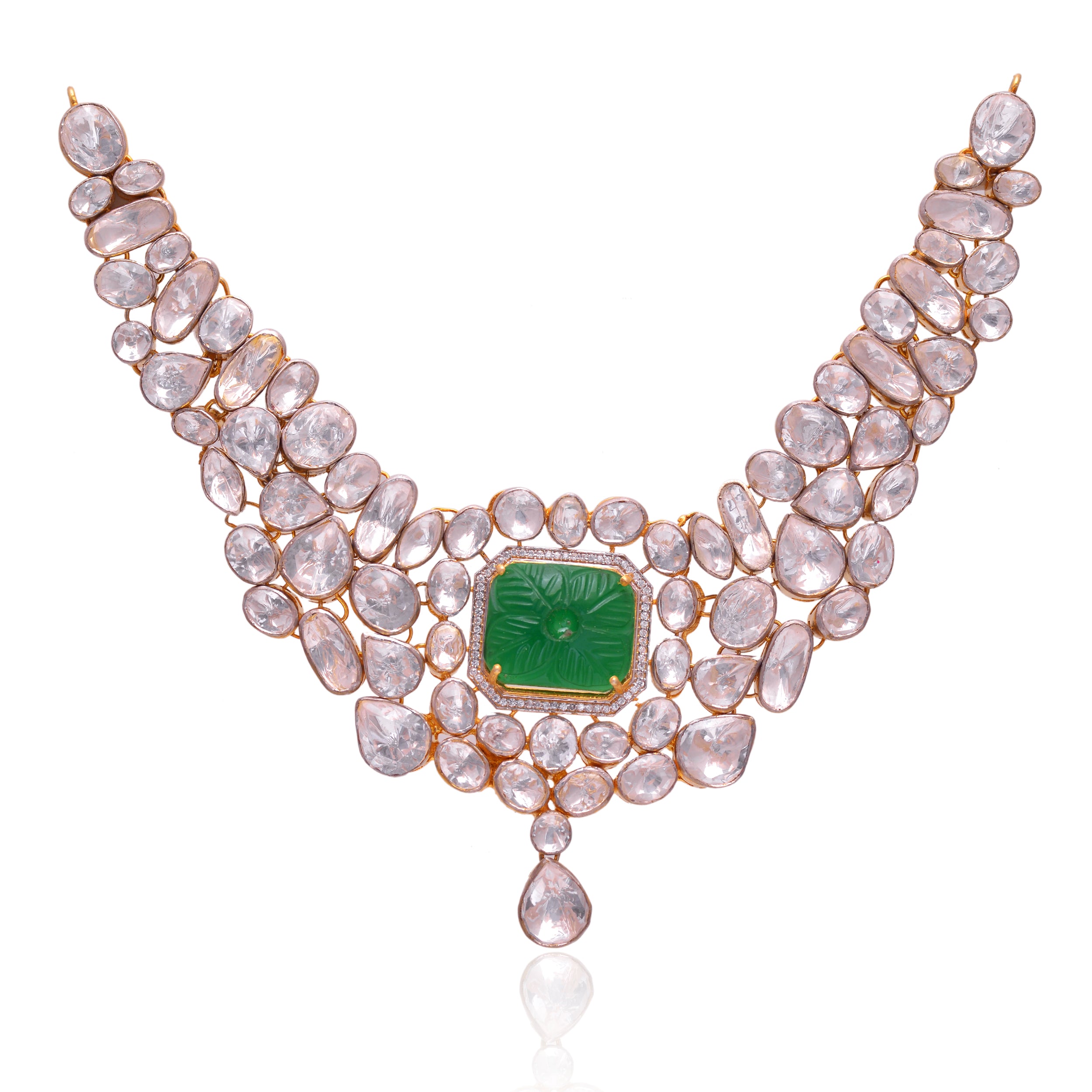 Royal Polki Kundan Statement Necklace in 925 Sterling Silver Gold Plated Finish | Bridal Wedding Necklace for Women