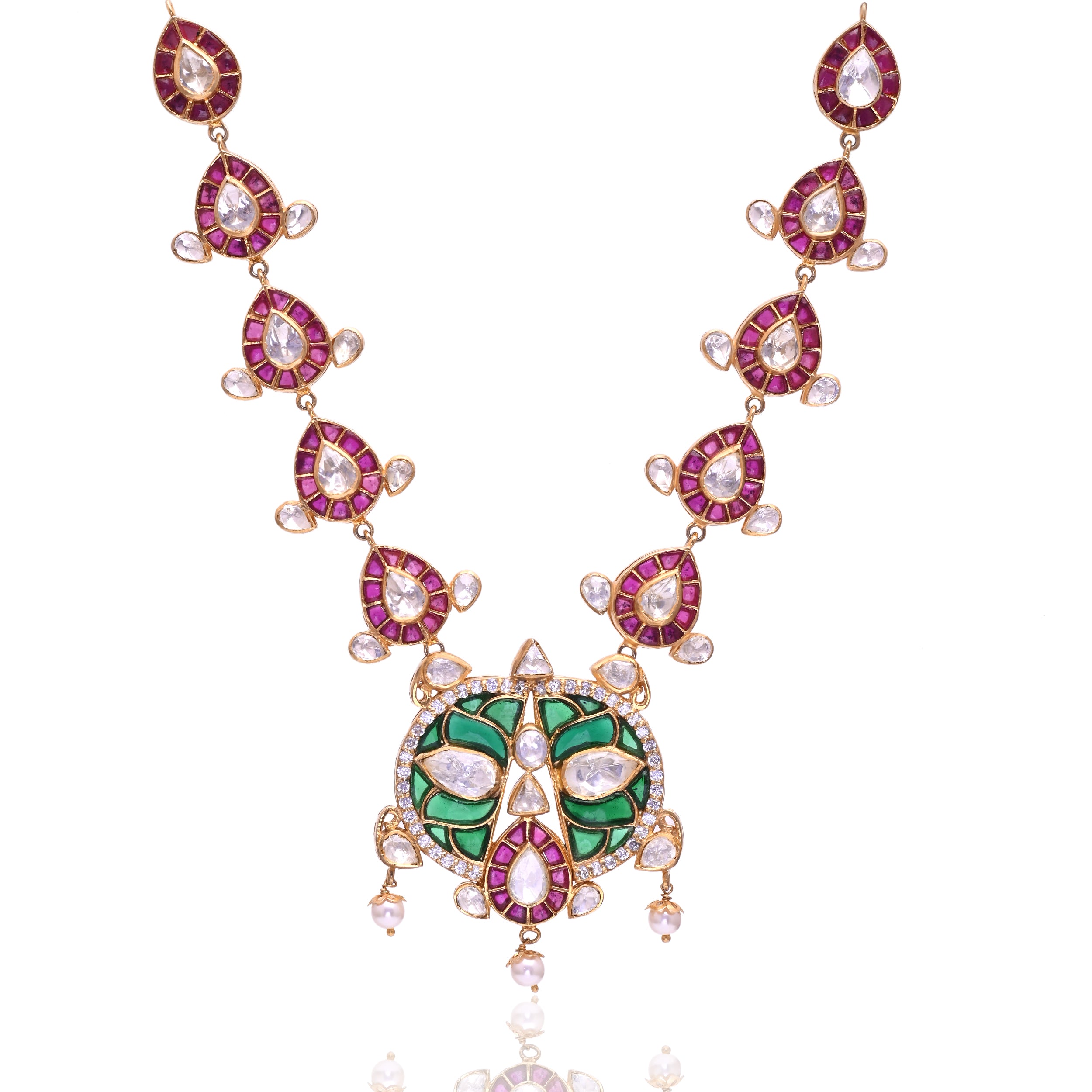 Royal Peacock Kundan Necklace in 925 Sterling Silver Gold Finish | Designer Bridal Statement Necklace for Women