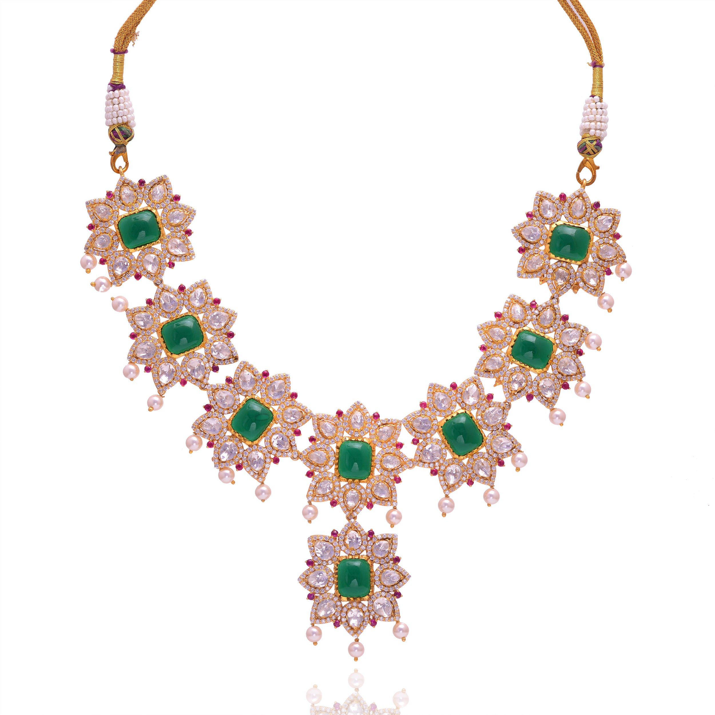 Royal Heritage 925 Sterling Silver Emerald & Polki Diamond Choker Necklace | Bridal Necklace Jewelry | Women's Necklace