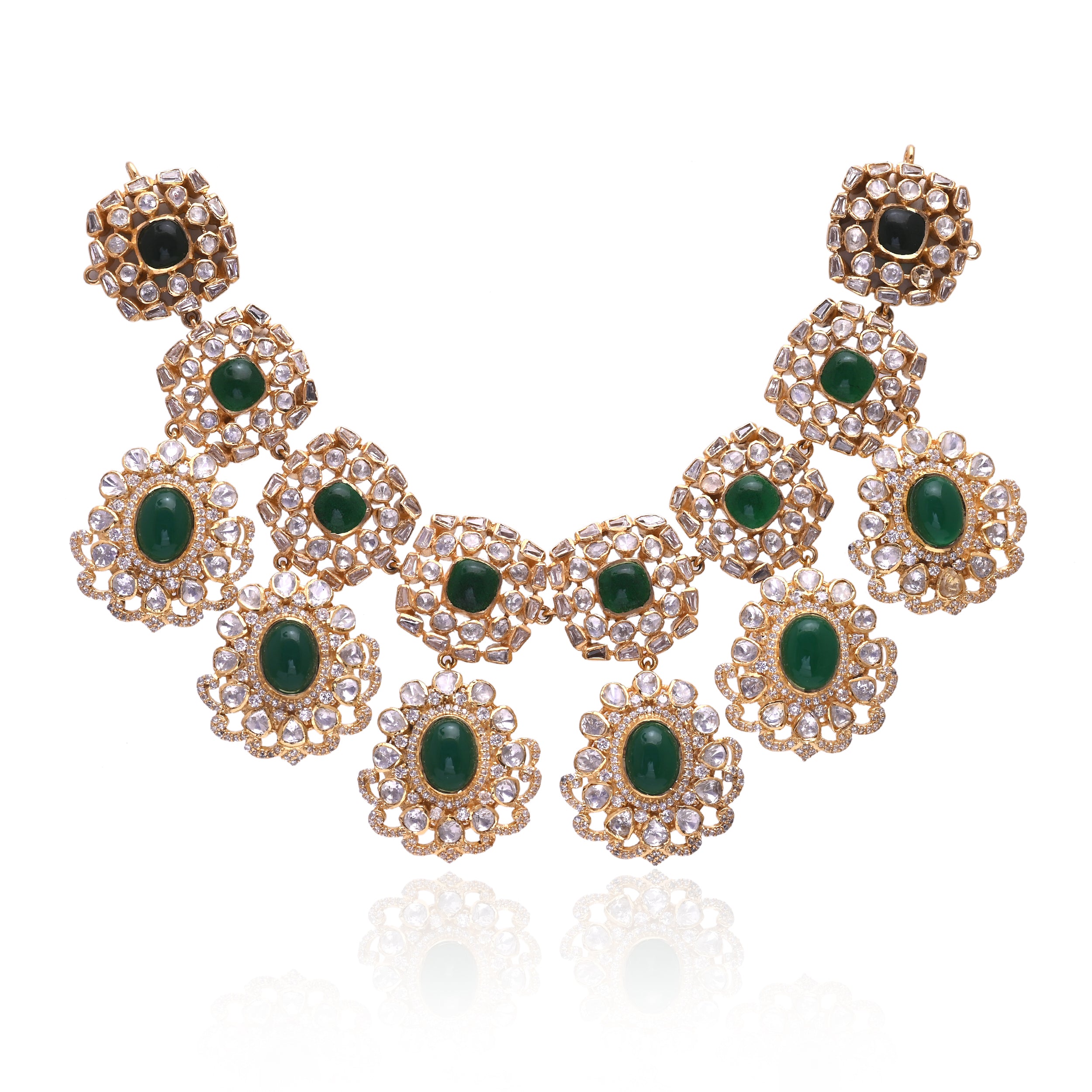 925 Silver Emerald Green Kundan Statement Necklace Set for Women | Gold Plated Polki Bridal Jewelry | Wedding & Festive Choker Necklace | Gift for Her Mom Friend