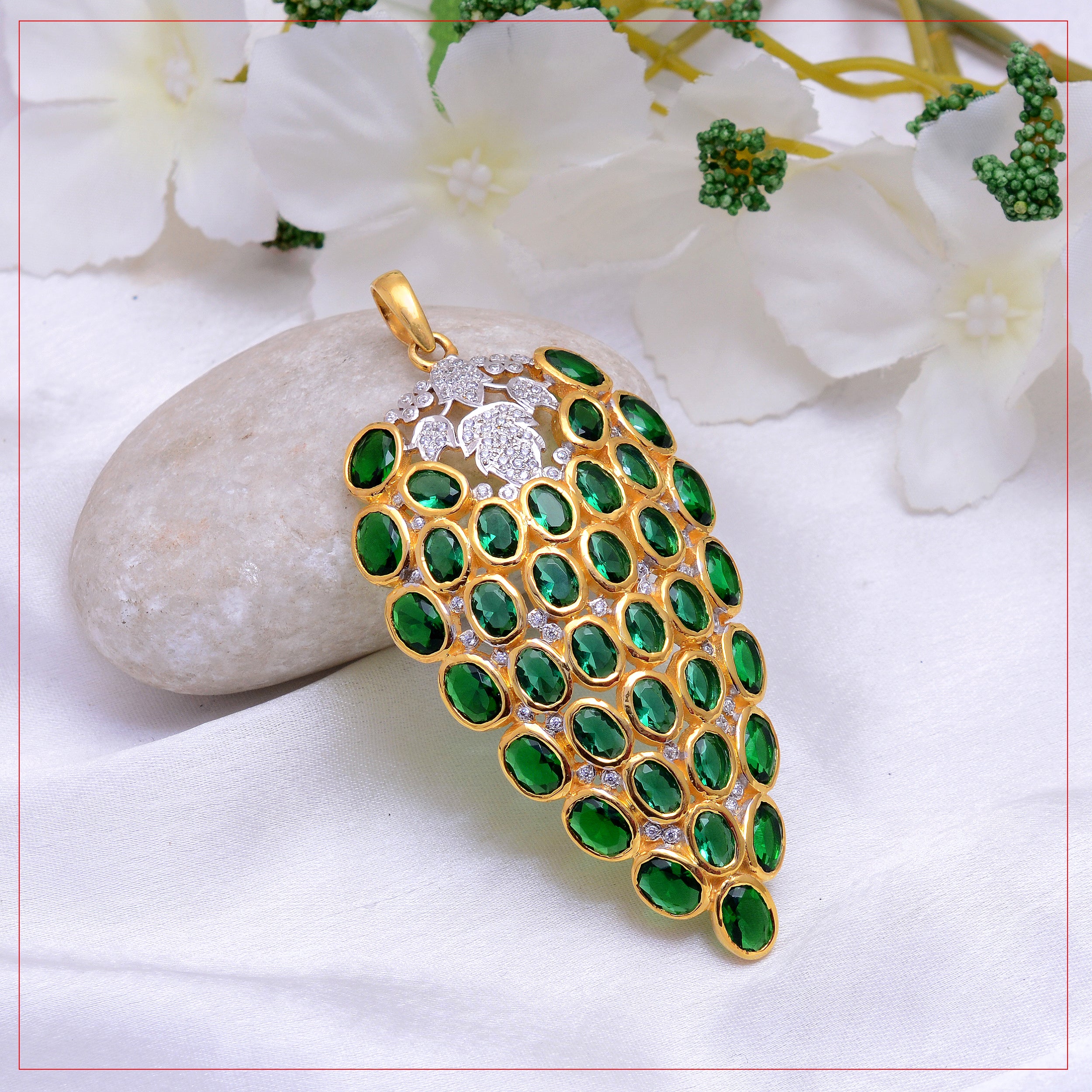 925 Silver Emerald Leaf Pendant Necklace for Women – Green Emerald & CZ Statement Pendant in Gold Plated Finish – Handmade Luxury Gemstone Jewelry Gift | Women's Pendant Jewelry