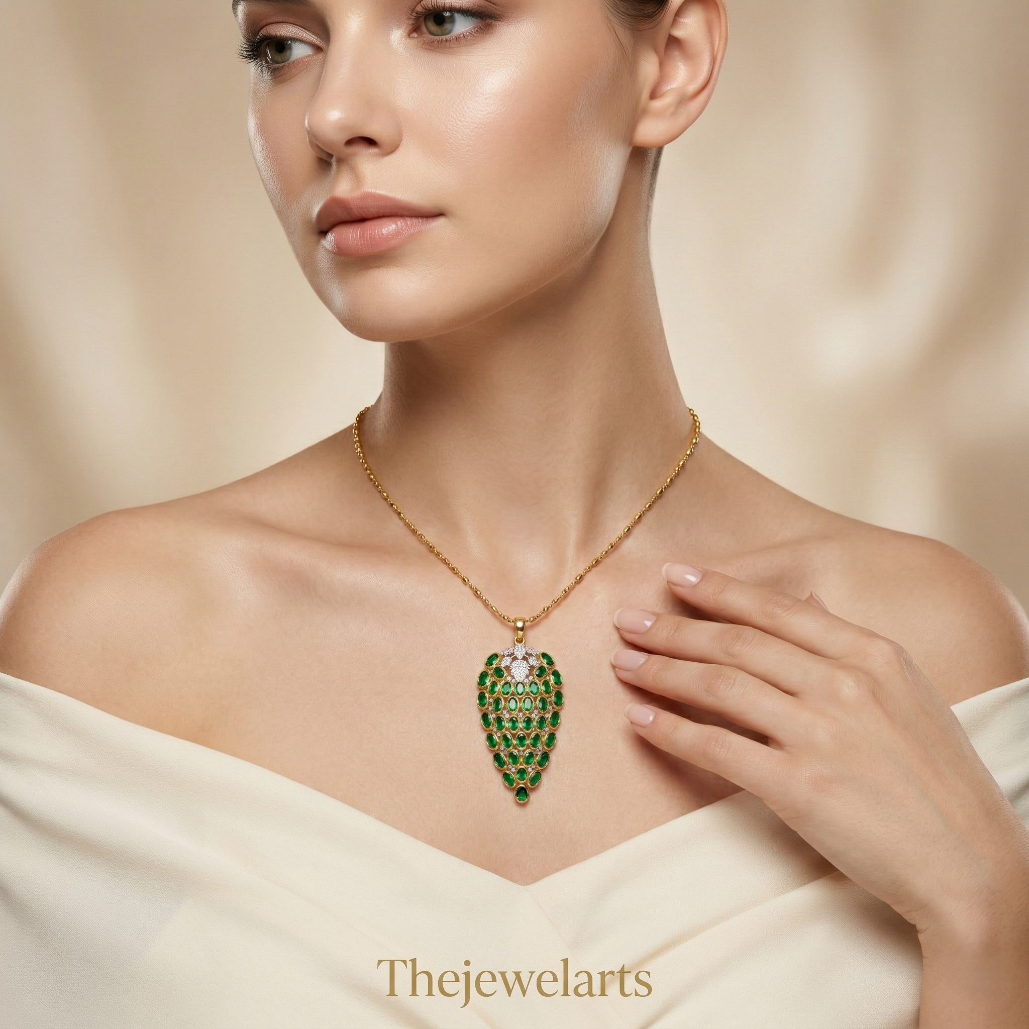 925 Silver Emerald Leaf Pendant Necklace for Women – Green Emerald & CZ Statement Pendant in Gold Plated Finish – Handmade Luxury Gemstone Jewelry Gift | Women's Pendant Jewelry