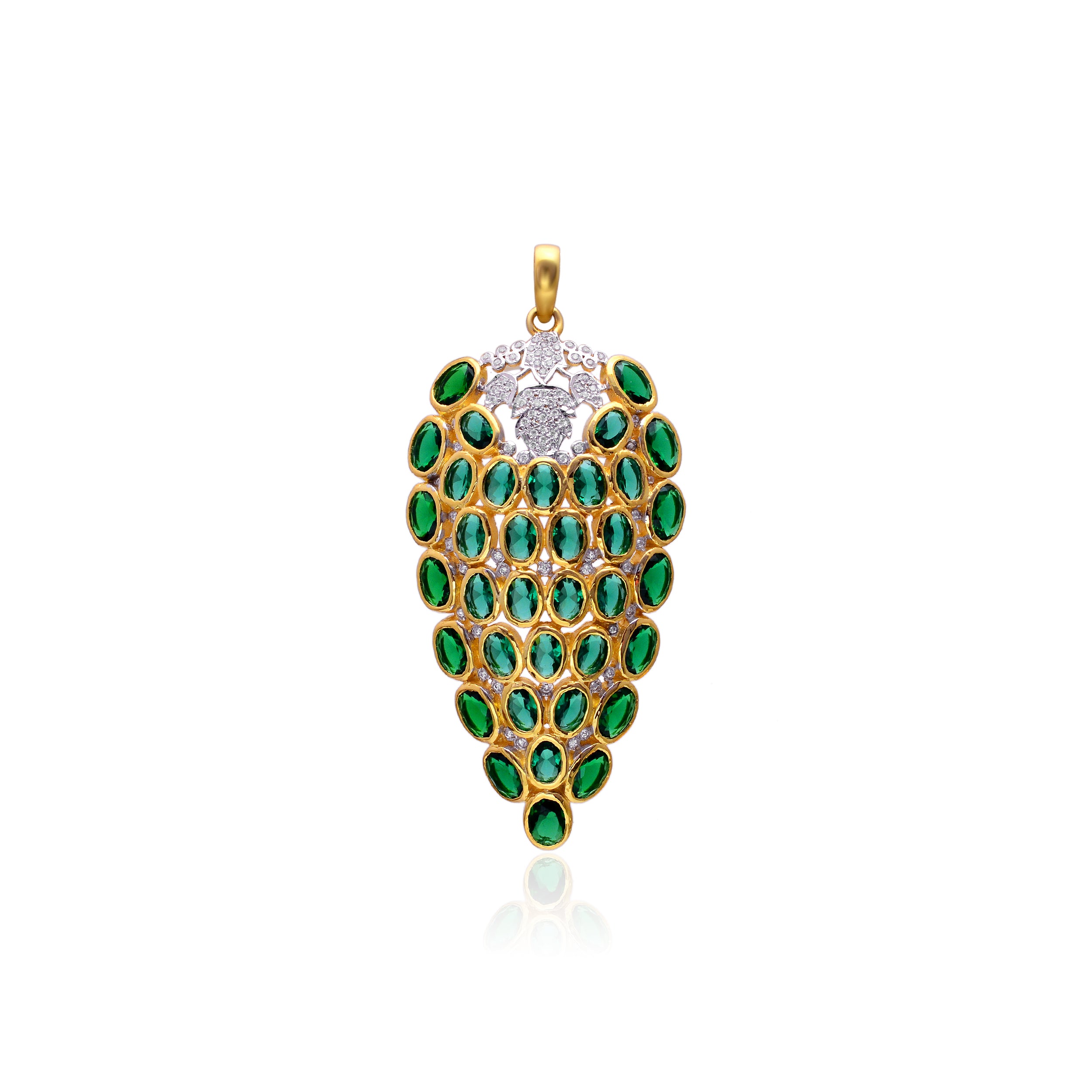 925 Silver Emerald Leaf Pendant Necklace for Women – Green Emerald & CZ Statement Pendant in Gold Plated Finish – Handmade Luxury Gemstone Jewelry Gift | Women's Pendant Jewelry