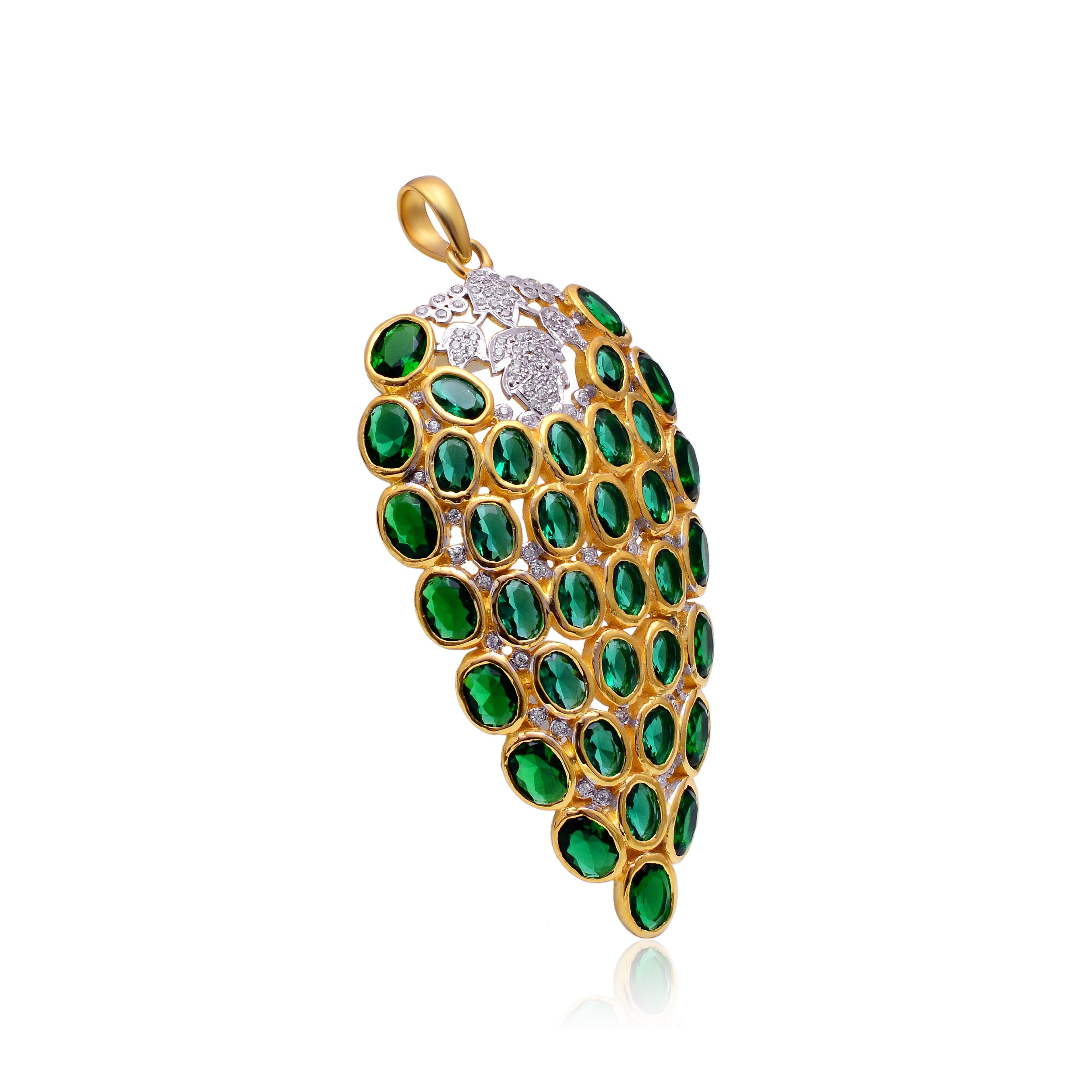 925 Silver Emerald Leaf Pendant Necklace for Women – Green Emerald & CZ Statement Pendant in Gold Plated Finish – Handmade Luxury Gemstone Jewelry Gift | Women's Pendant Jewelry