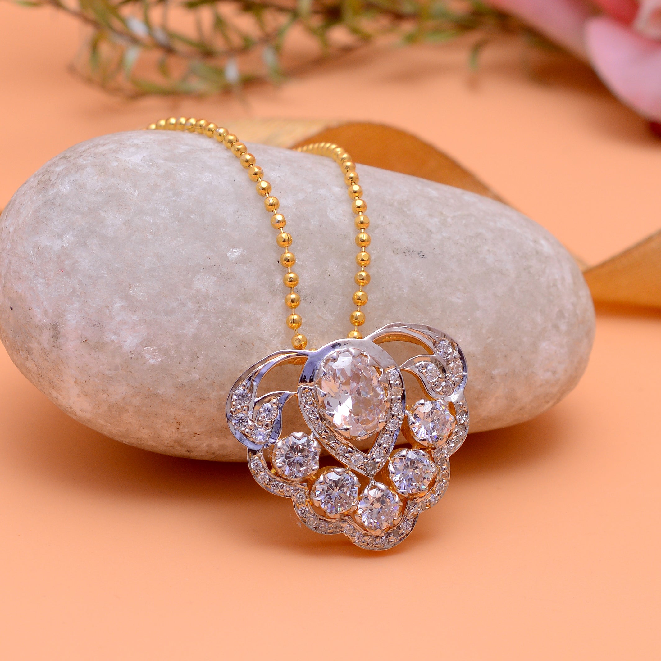 925 Silver Diamond Cluster Pendant Necklace for Women – White Stone Statement Pendant in Dual Tone Finish – Elegant Handmade Bridal Jewelry Gift | Women's Necklace Pendant