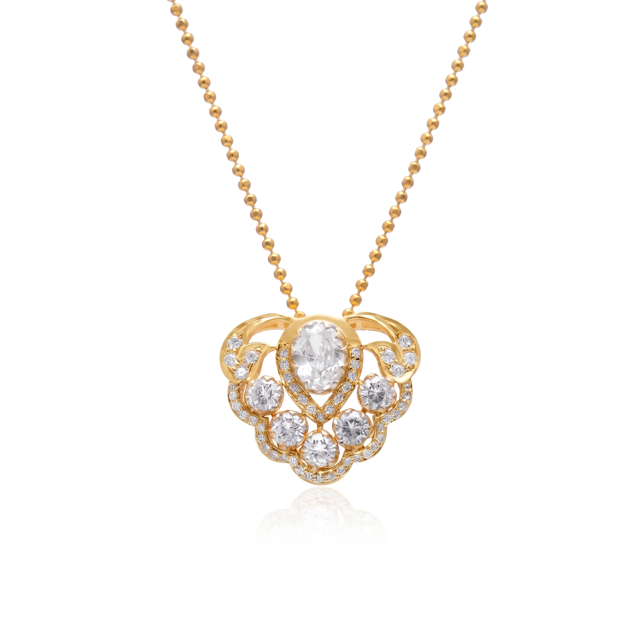 925 Silver Diamond Cluster Pendant Necklace for Women – White Stone Statement Pendant in Dual Tone Finish – Elegant Handmade Bridal Jewelry Gift | Women's Necklace Pendant