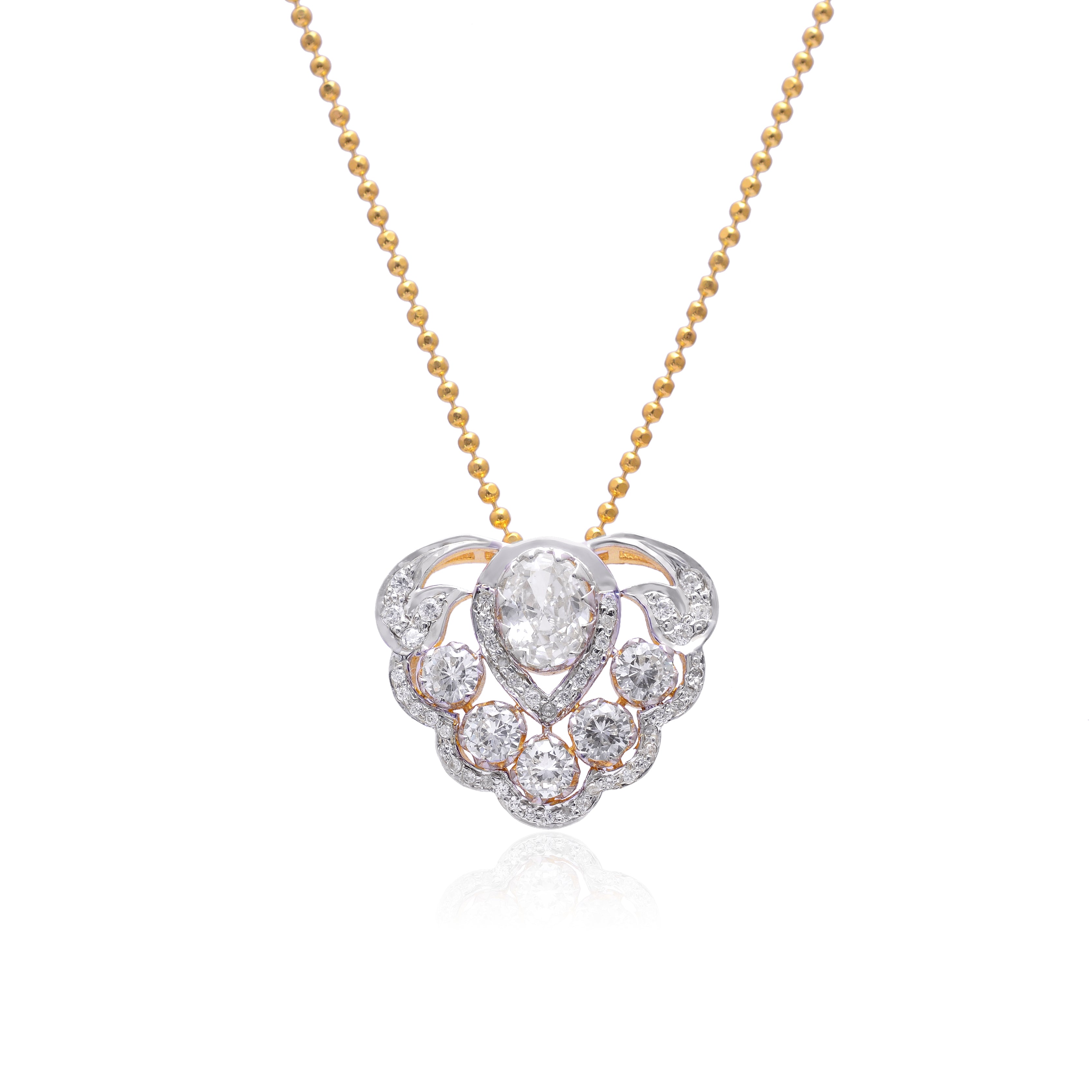 925 Silver Diamond Cluster Pendant Necklace for Women – White Stone Statement Pendant in Dual Tone Finish – Elegant Handmade Bridal Jewelry Gift | Women's Necklace Pendant