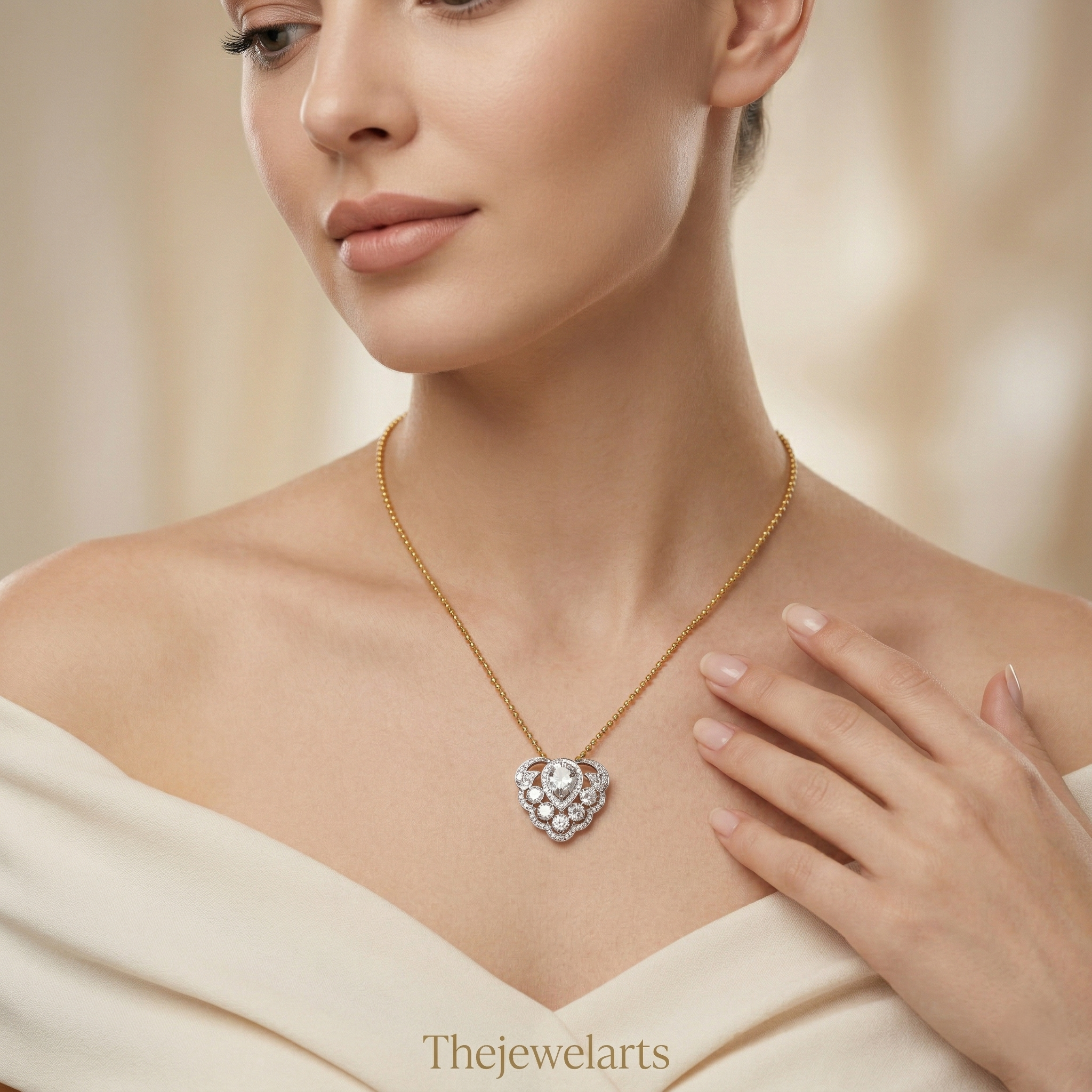925 Silver Diamond Cluster Pendant Necklace for Women – White Stone Statement Pendant in Dual Tone Finish – Elegant Handmade Bridal Jewelry Gift | Women's Necklace Pendant