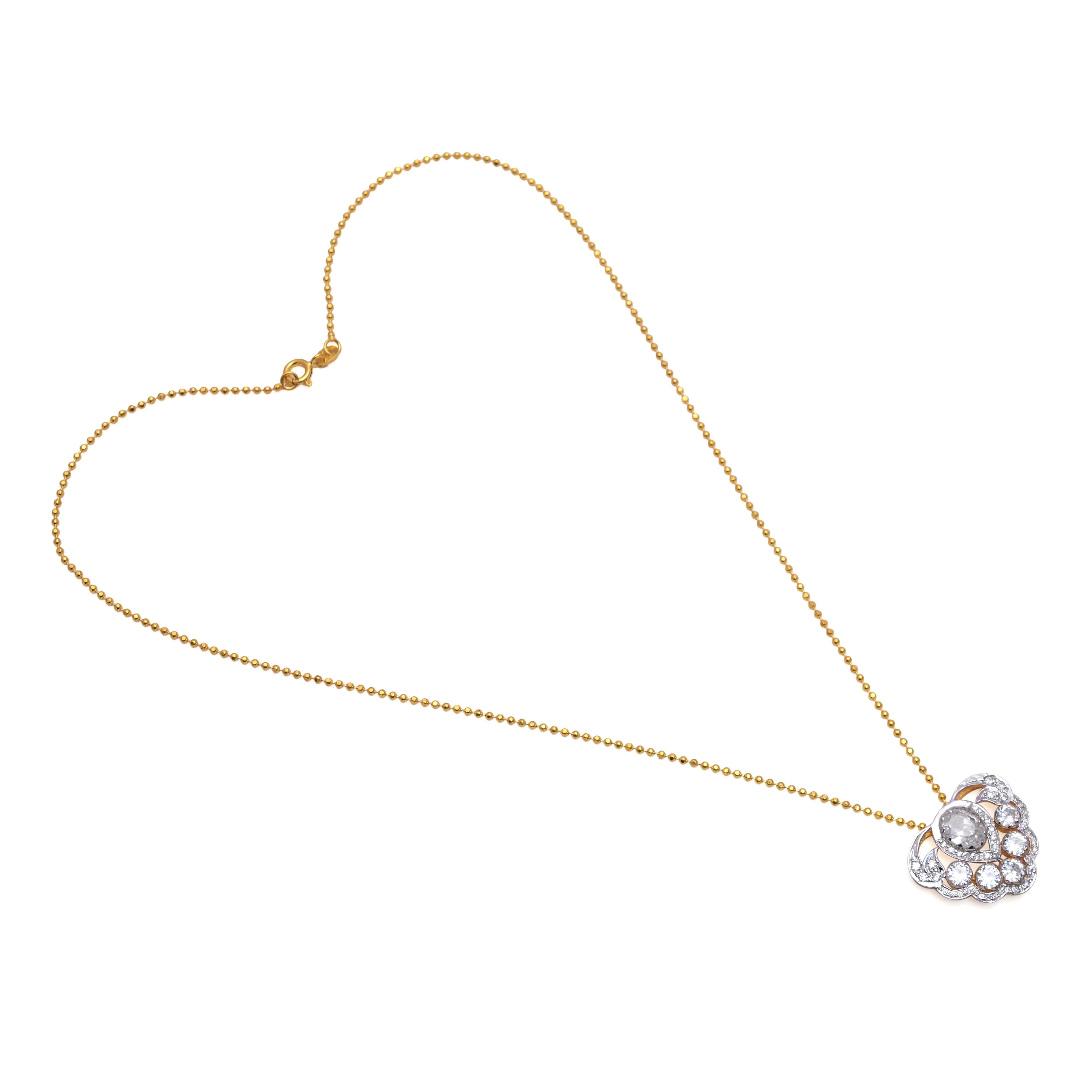 925 Silver Diamond Cluster Pendant Necklace for Women – White Stone Statement Pendant in Dual Tone Finish – Elegant Handmade Bridal Jewelry Gift | Women's Necklace Pendant