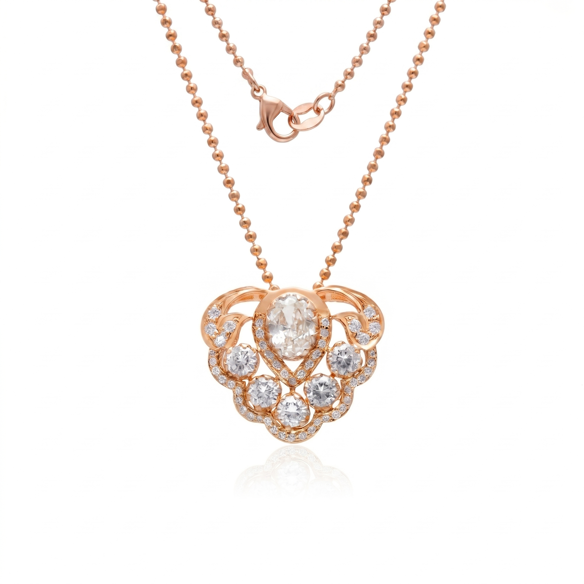 925 Silver Diamond Cluster Pendant Necklace for Women – White Stone Statement Pendant in Dual Tone Finish – Elegant Handmade Bridal Jewelry Gift | Women's Necklace Pendant